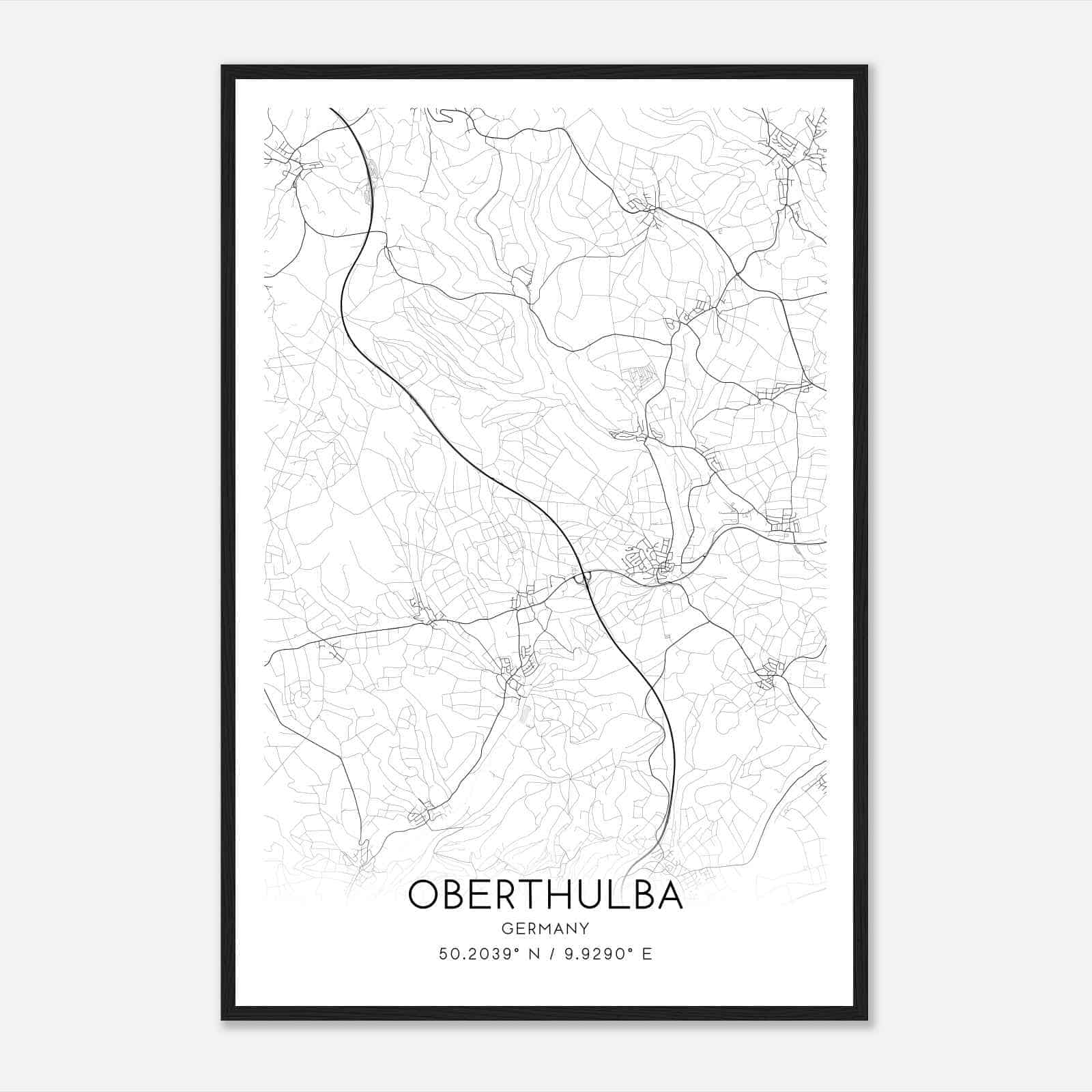 Oberthulba Germany Map Poster, Modern Home Decor Wall Art Print