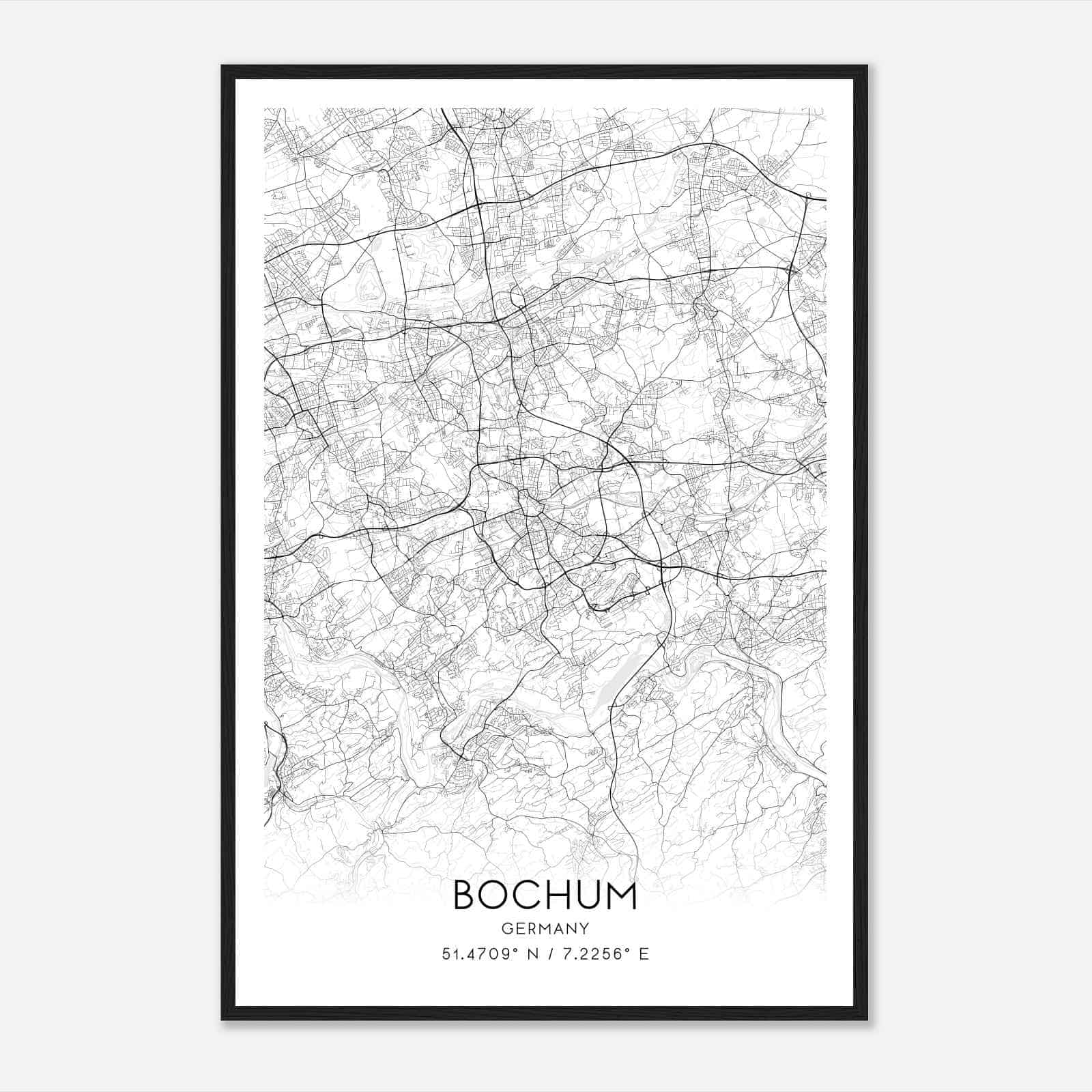 Bochum Germany Map Poster, Modern Home Decor Wall Art Print