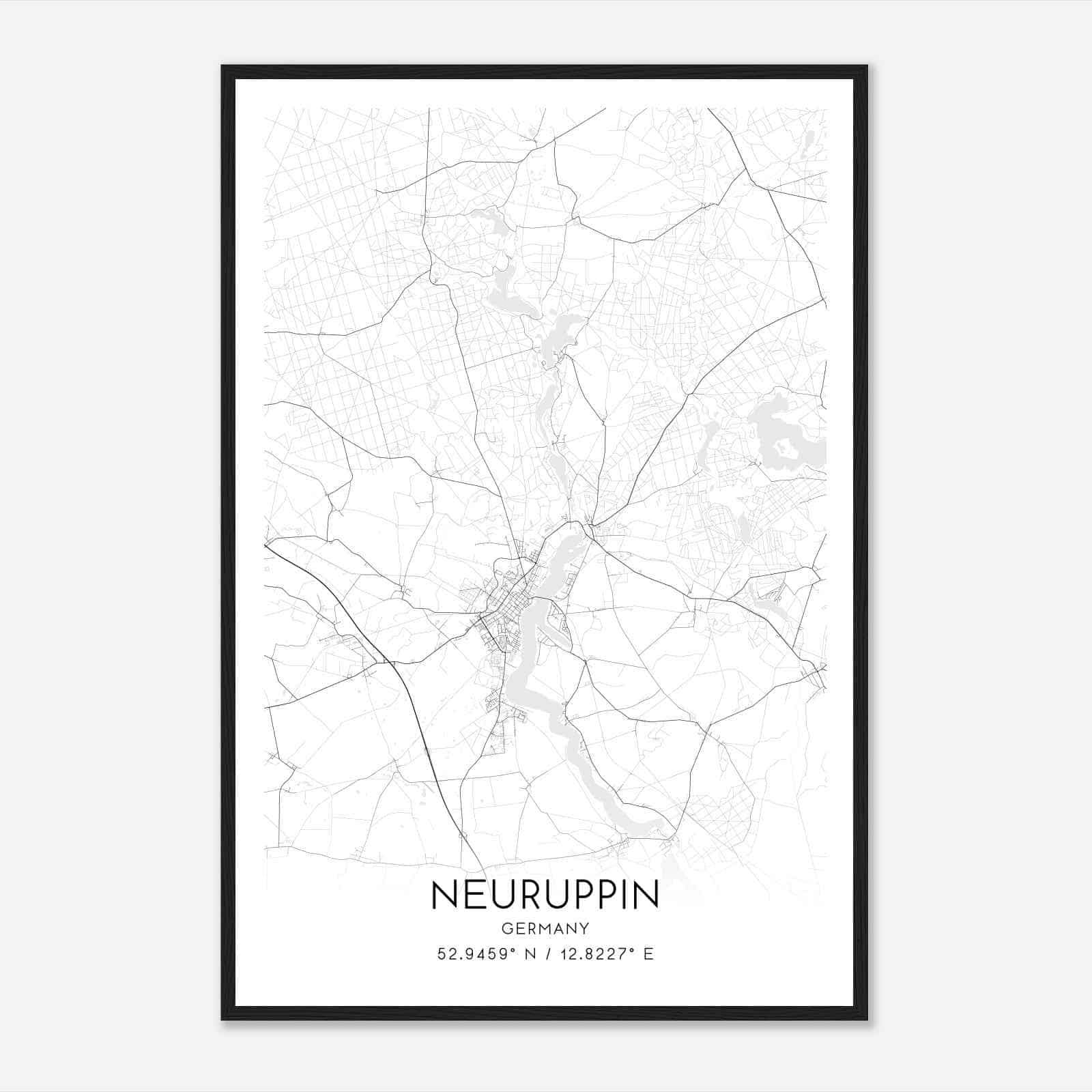 Neuruppin Germany Map Poster, Modern Home Decor Wall Art Print