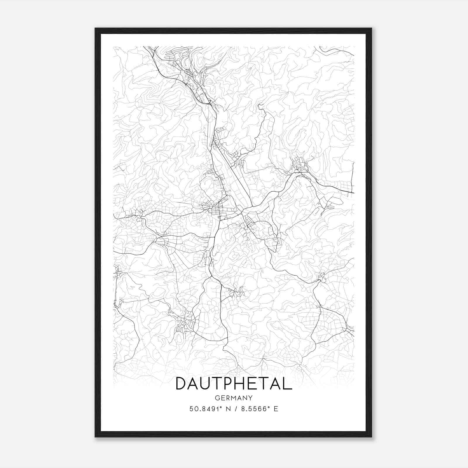 Dautphe Germany Map Poster, Modern Home Decor Wall Art Print