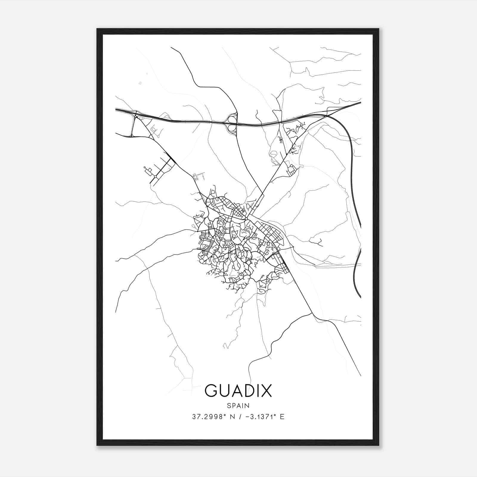 Guadix Spain Map Poster, Modern Home Decor Wall Art Print