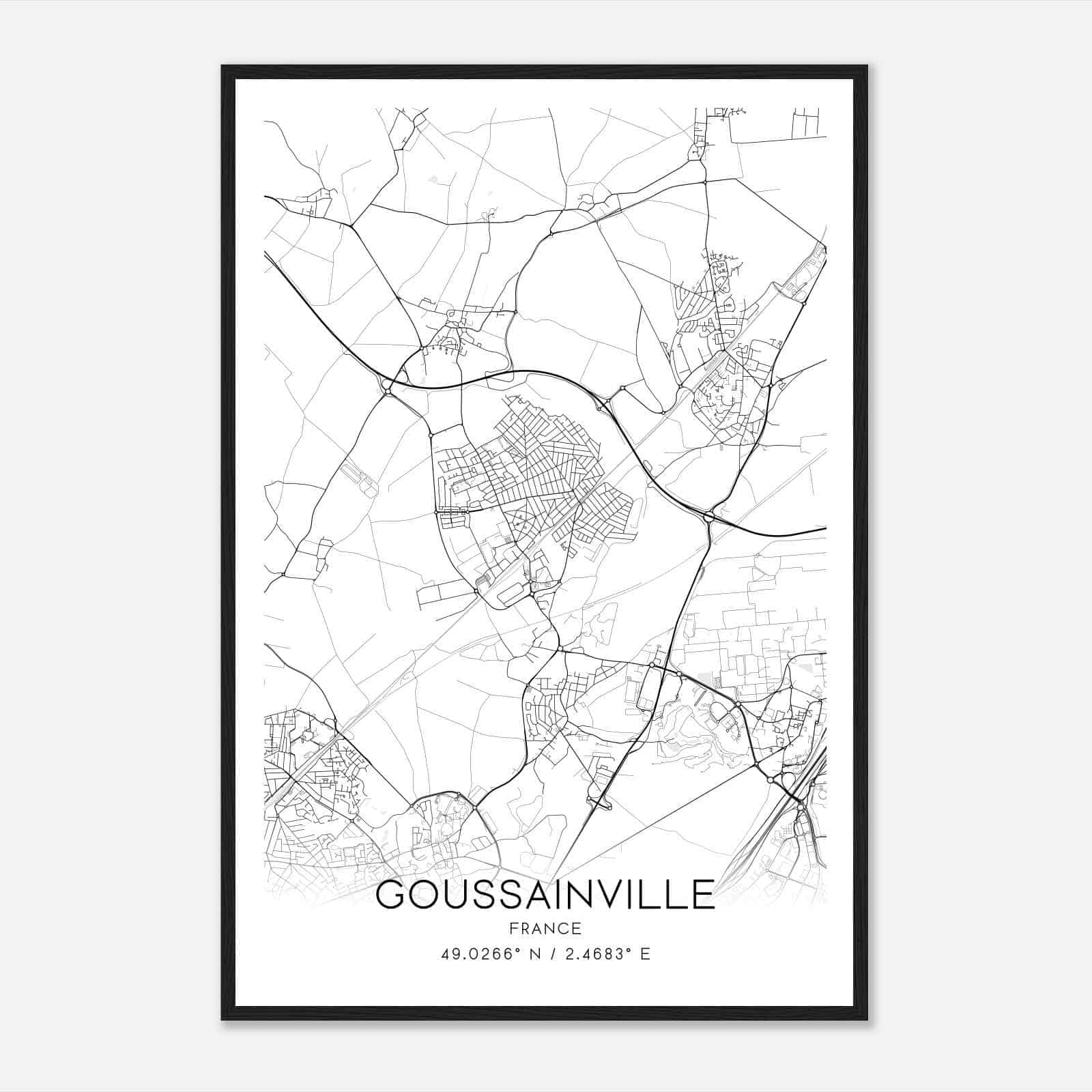 Goussainville France Map Poster, Modern Home Decor Wall Art Print