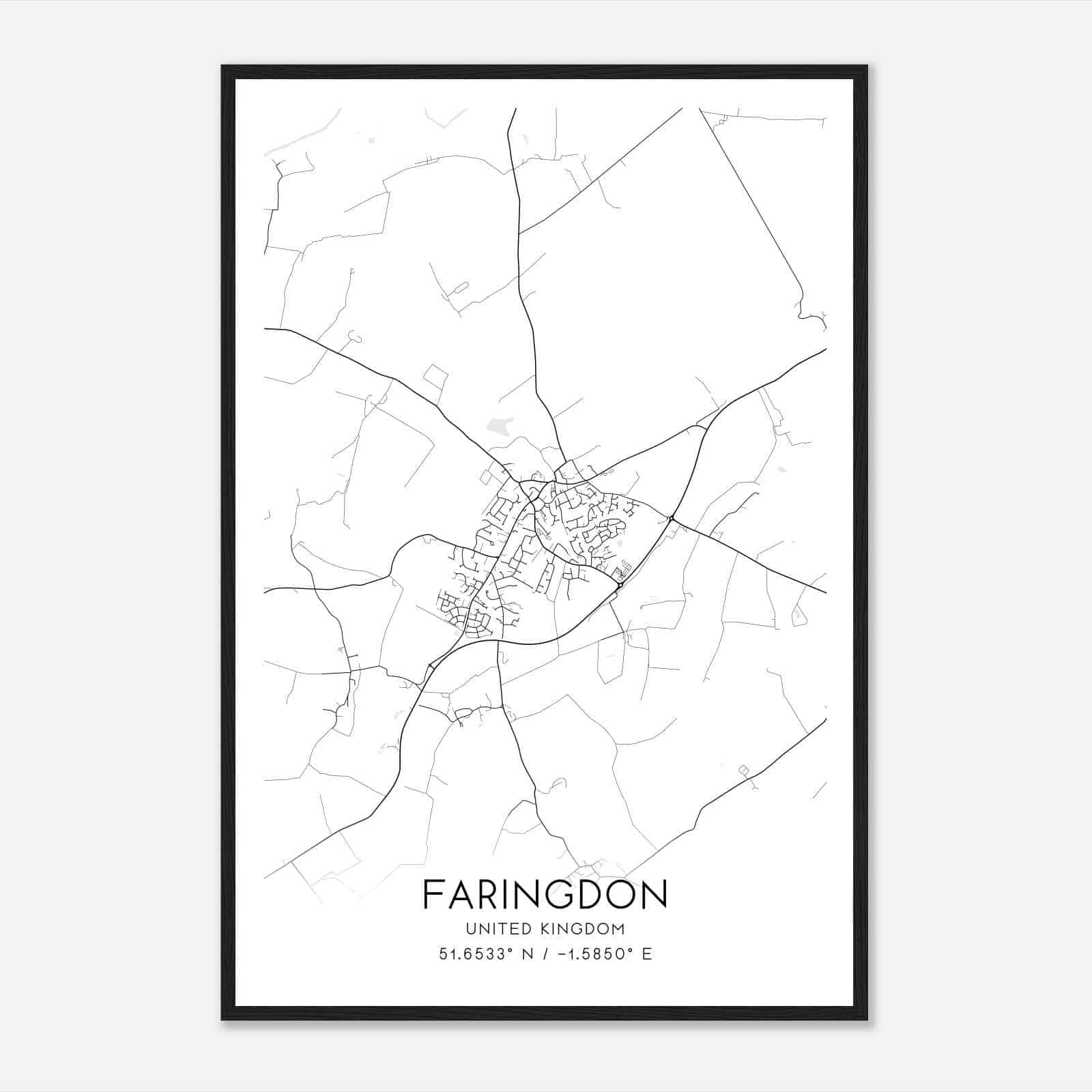 Faringdon United Kingdom Map Poster, Modern Home Decor Wall Art Print