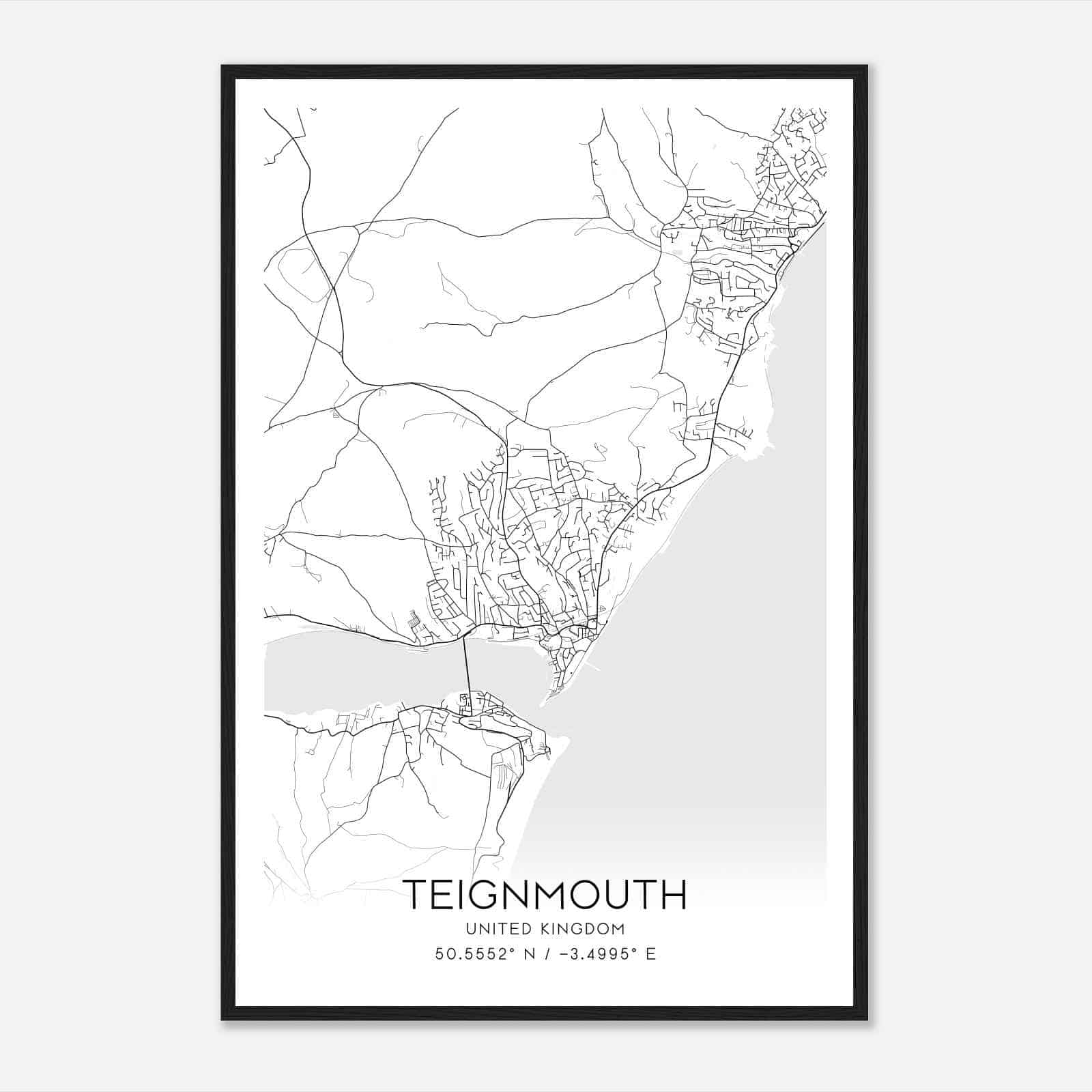 Teignmouth United Kingdom Map Poster, Modern Home Decor Wall Art Print