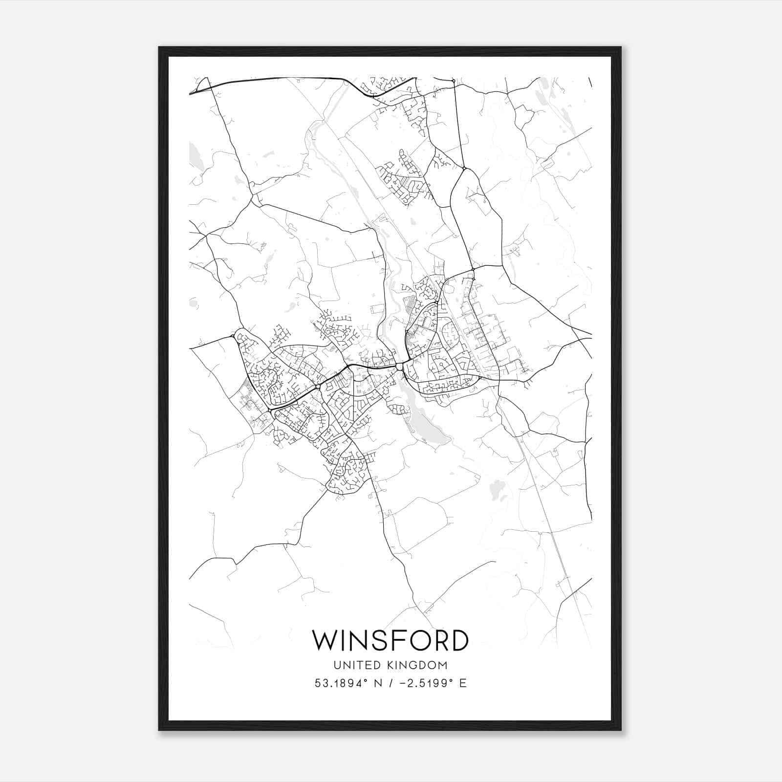 Winsford United Kingdom Map Poster, Modern Home Decor Wall Art Print