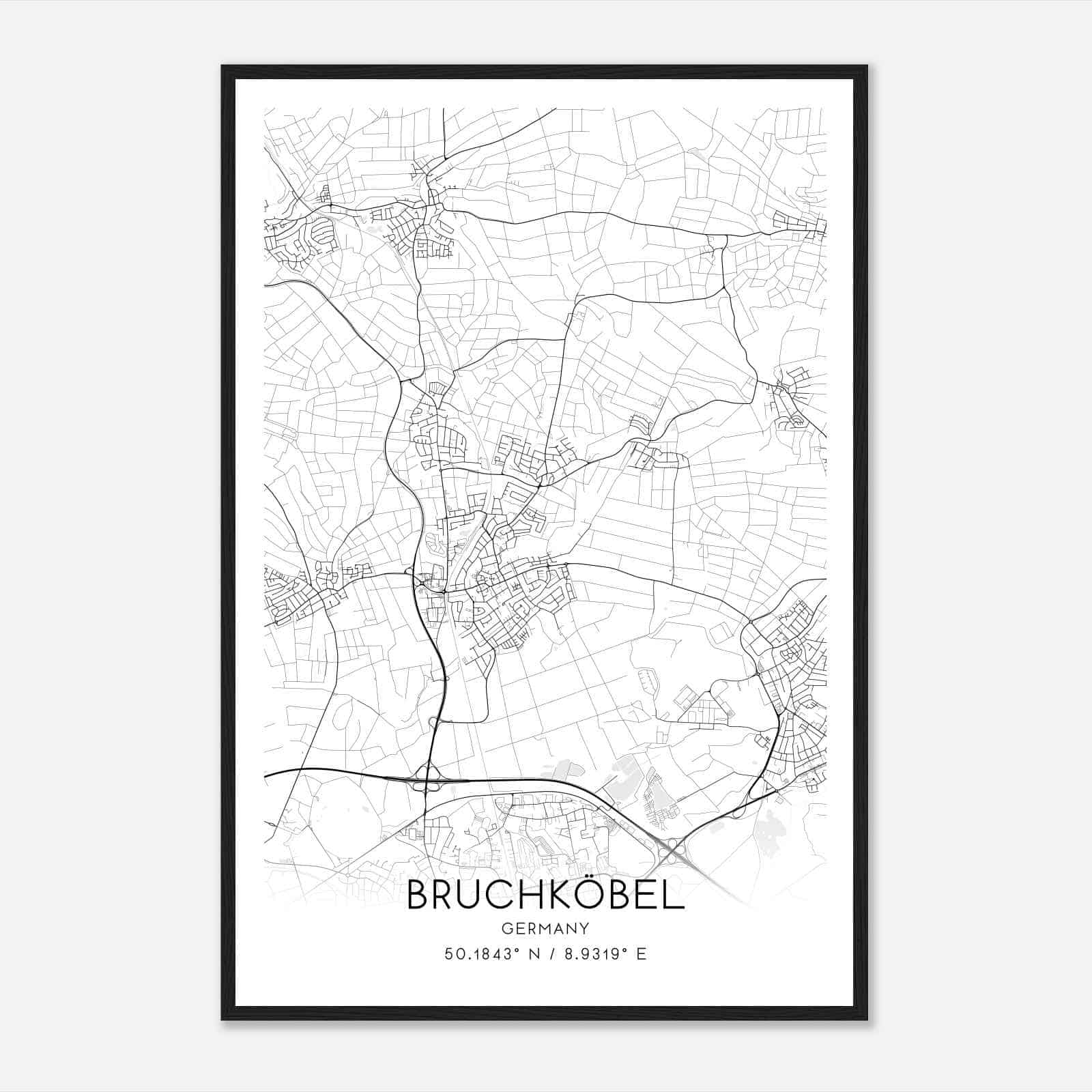 Bruchkobel Germany Map Poster, Modern Home Decor Wall Art Print