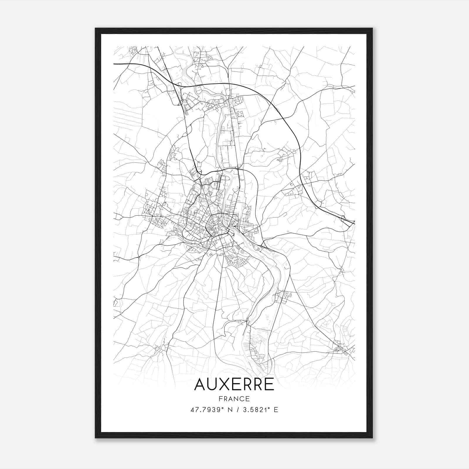 Auxerre France Map Poster, Modern Home Decor Wall Art Print