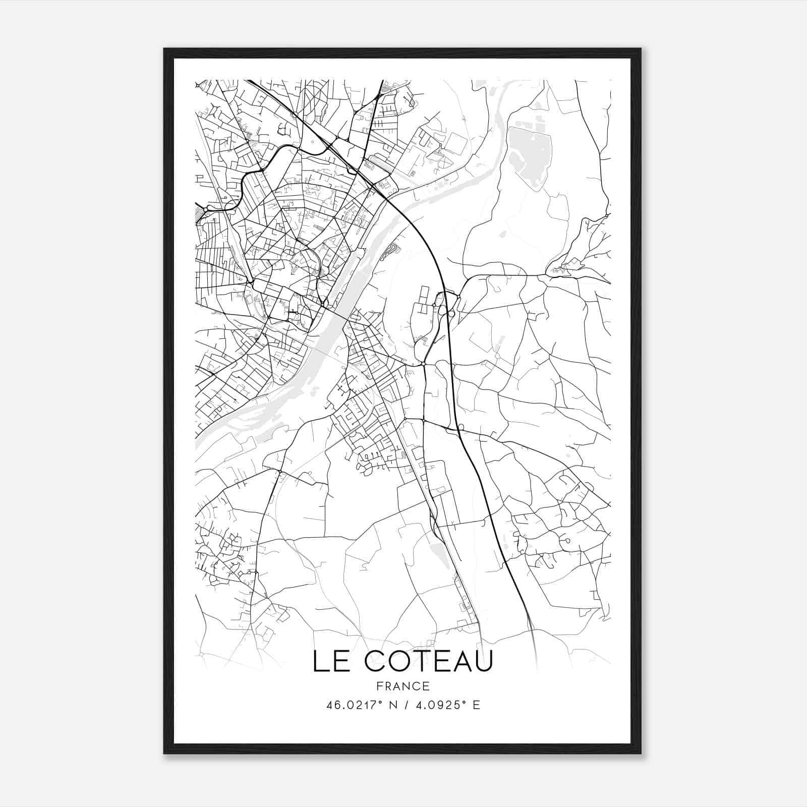 Le Coteau France Map Poster, Modern Home Decor Wall Art Print