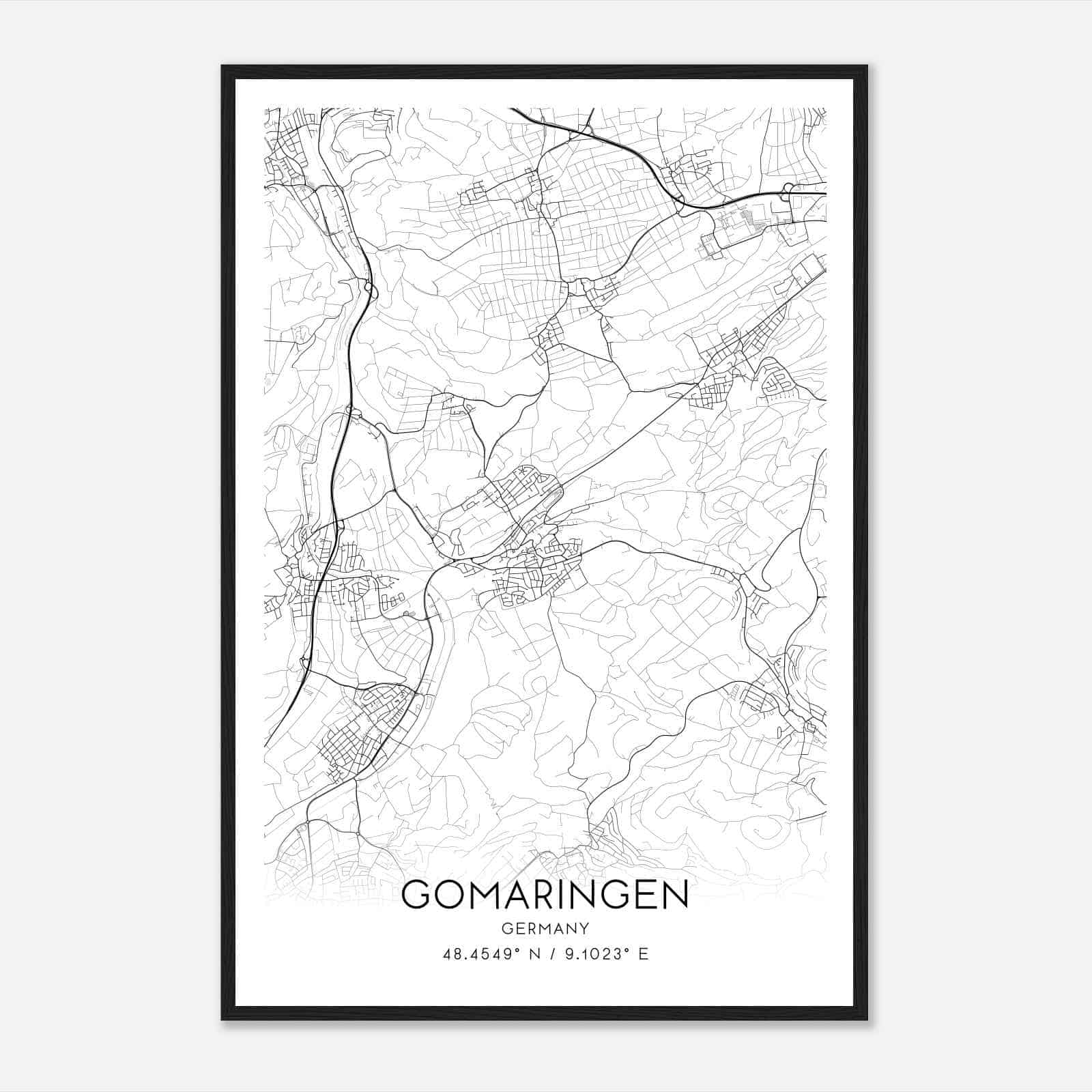 Gomaringen Germany Map Poster, Modern Home Decor Wall Art Print