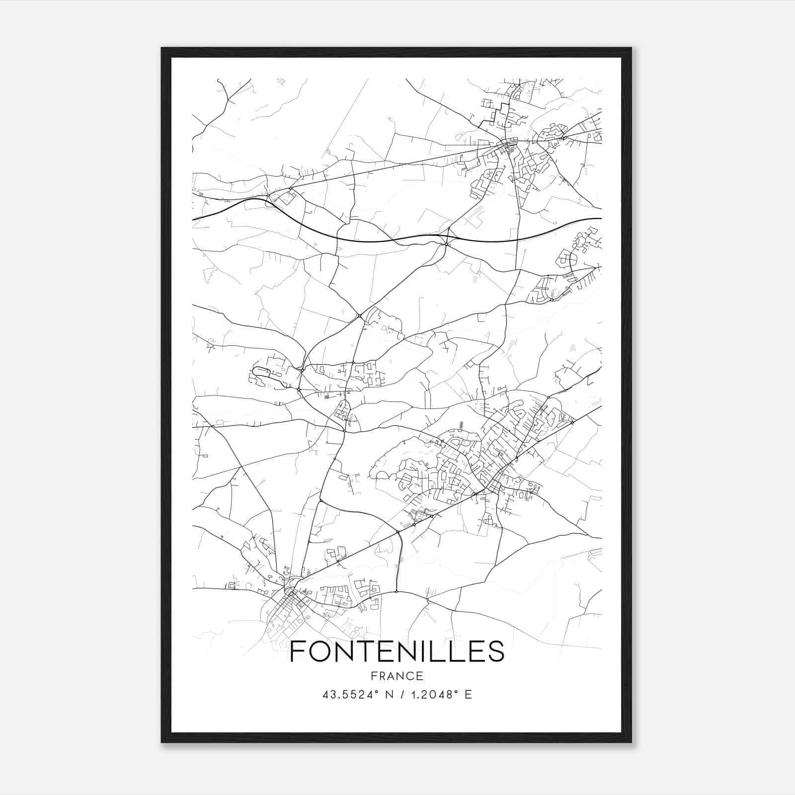 Fontenilles France Map Poster, Modern Home Decor Wall Art Print