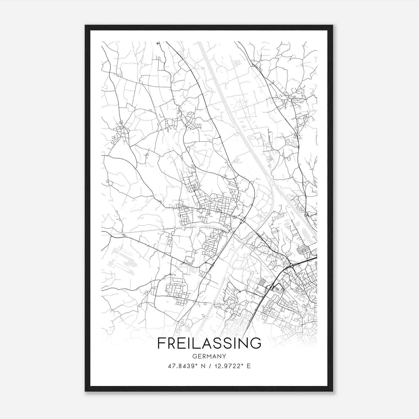 Freilassing Germany Map Poster, Modern Home Decor Wall Art Print