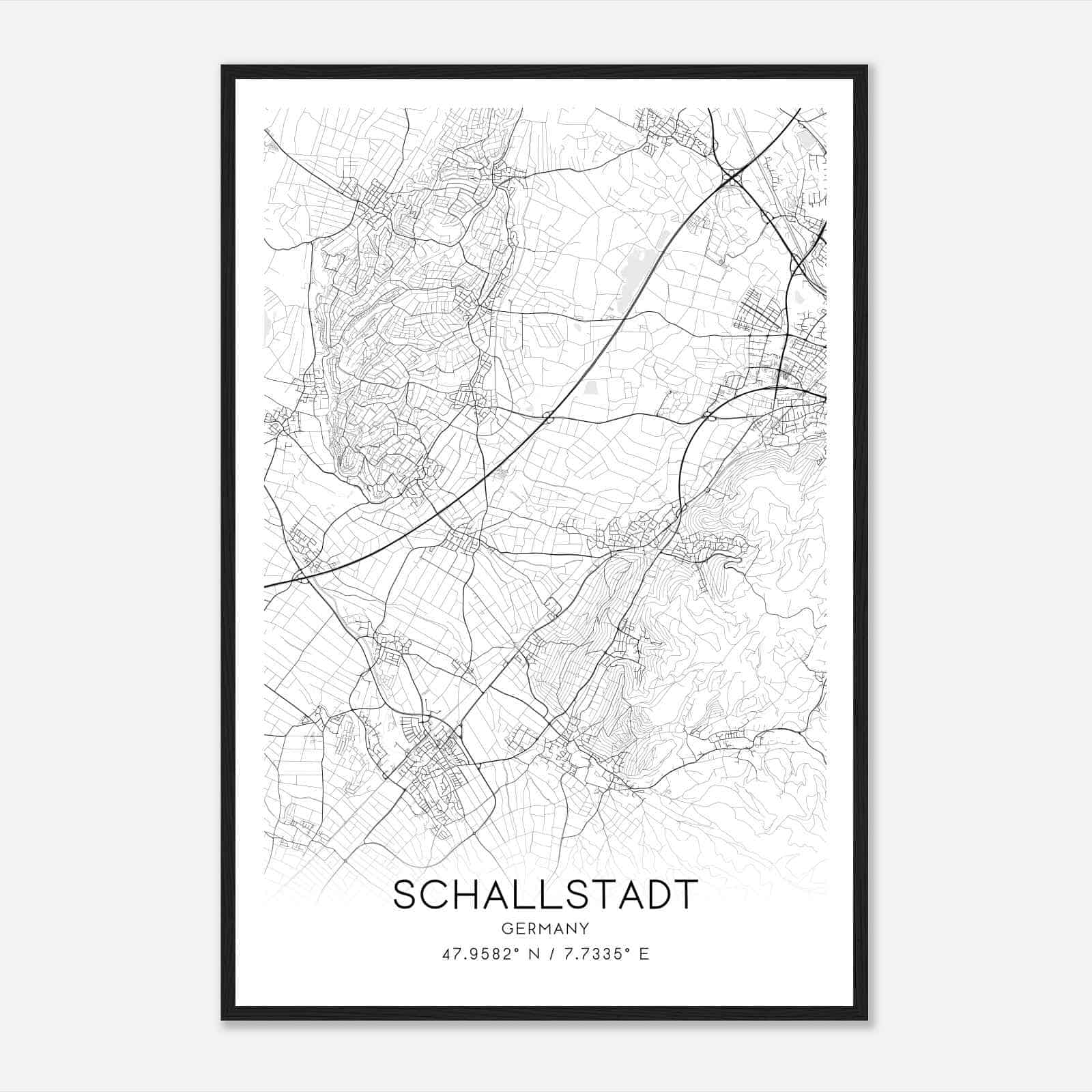 Schallstadt Germany Map Poster, Modern Home Decor Wall Art Print