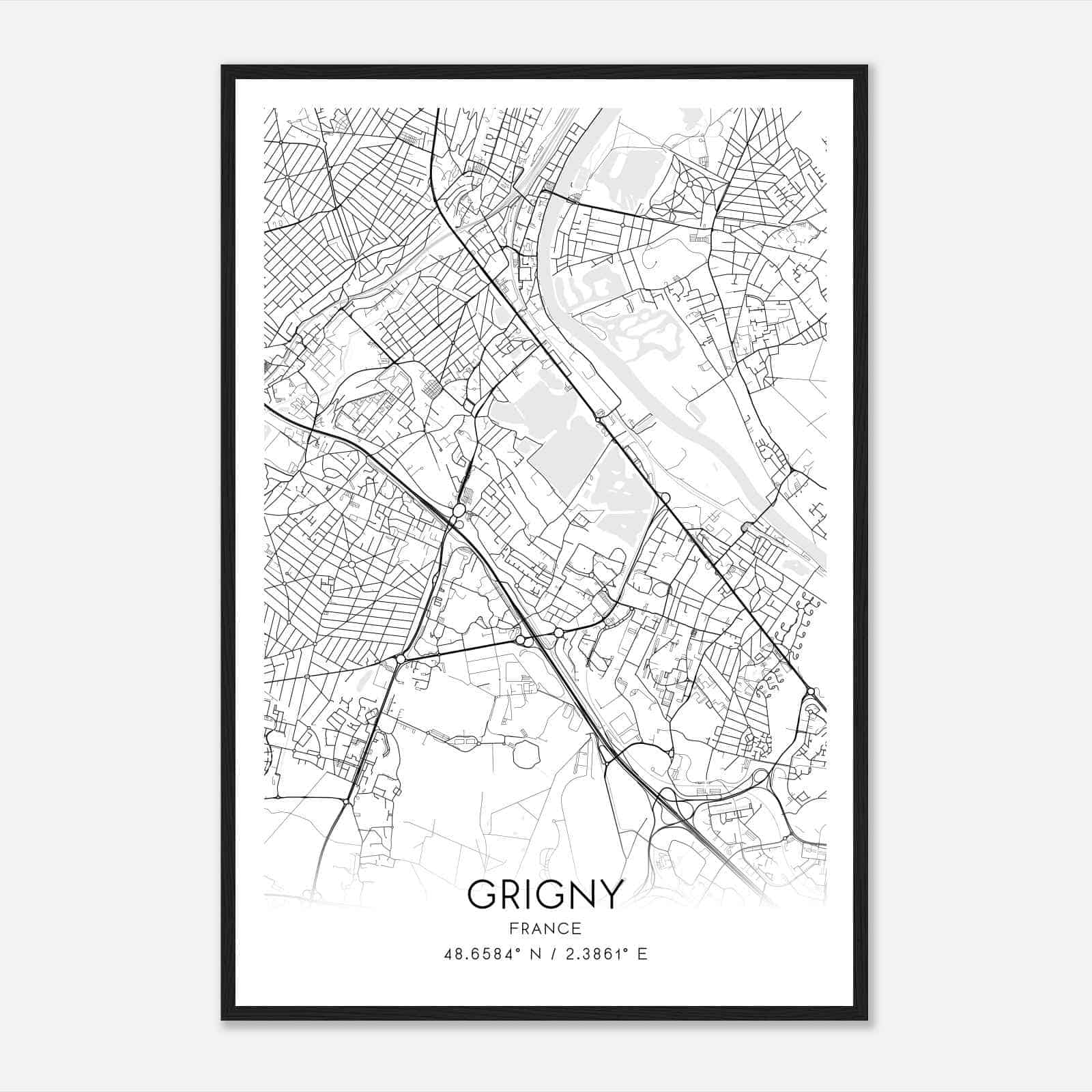 Grigny France Map Poster, Modern Home Decor Wall Art Print