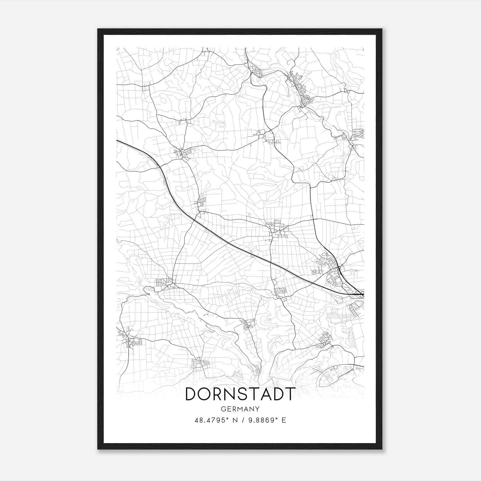 Dornstadt Germany Map Poster, Modern Home Decor Wall Art Print