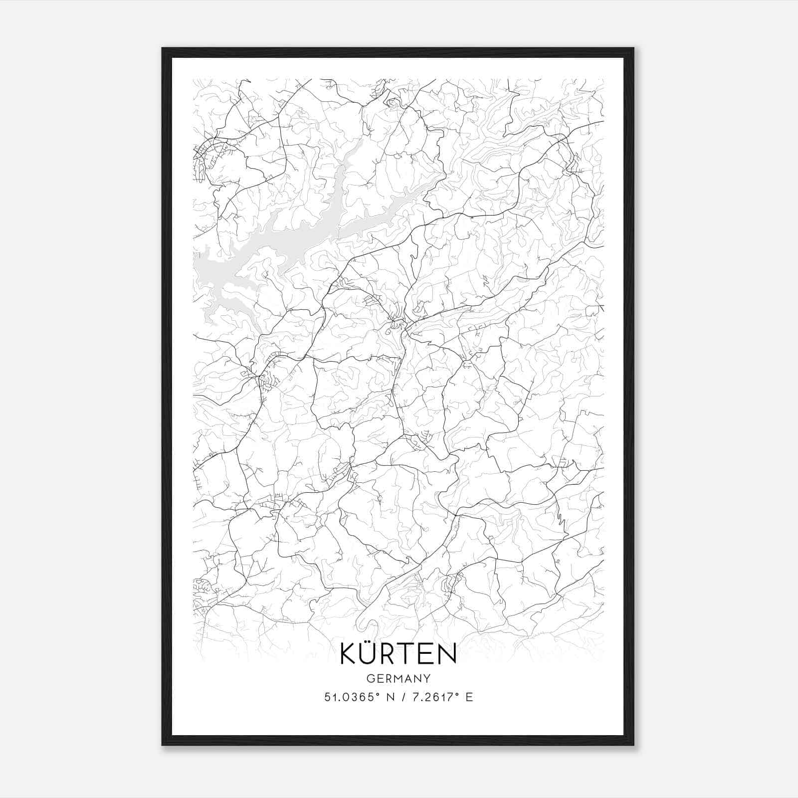 Kurten Germany Map Poster, Modern Home Decor Wall Art Print