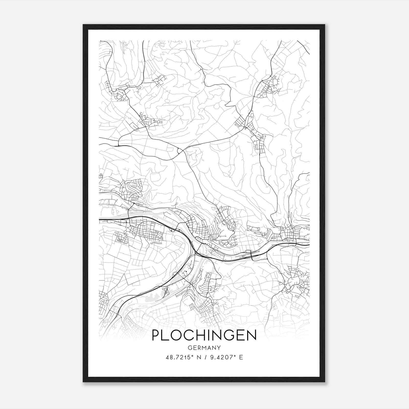 Plochingen Germany Map Poster, Modern Home Decor Wall Art Print