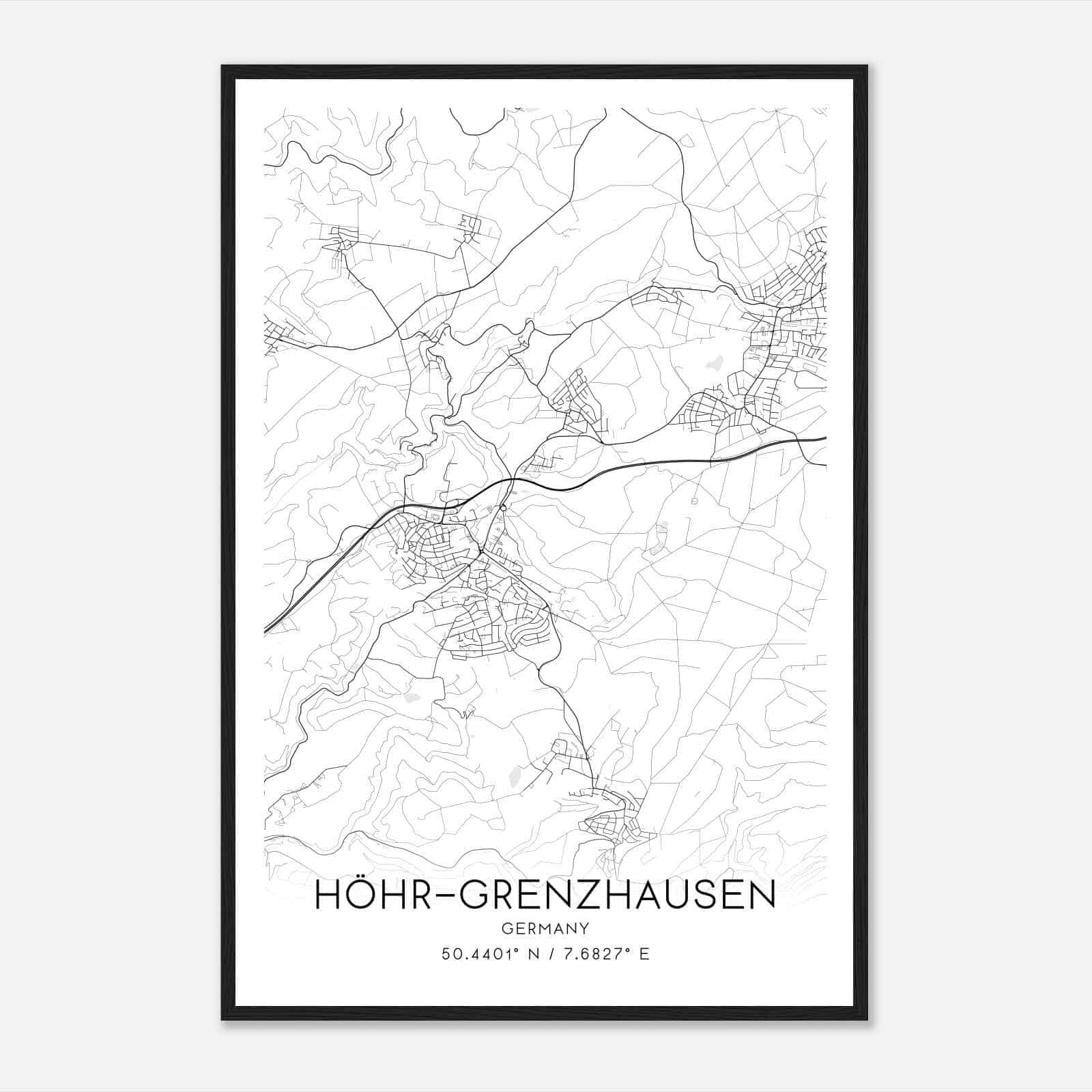 Hohr-Grenzhausen Germany Map Poster, Modern Home Decor Wall Art Print