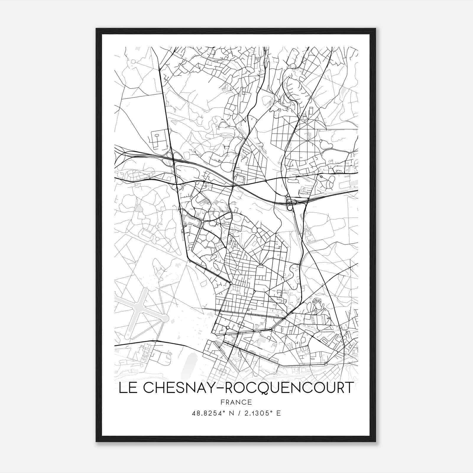 Le Chesnay France Map Poster, Modern Home Decor Wall Art Print