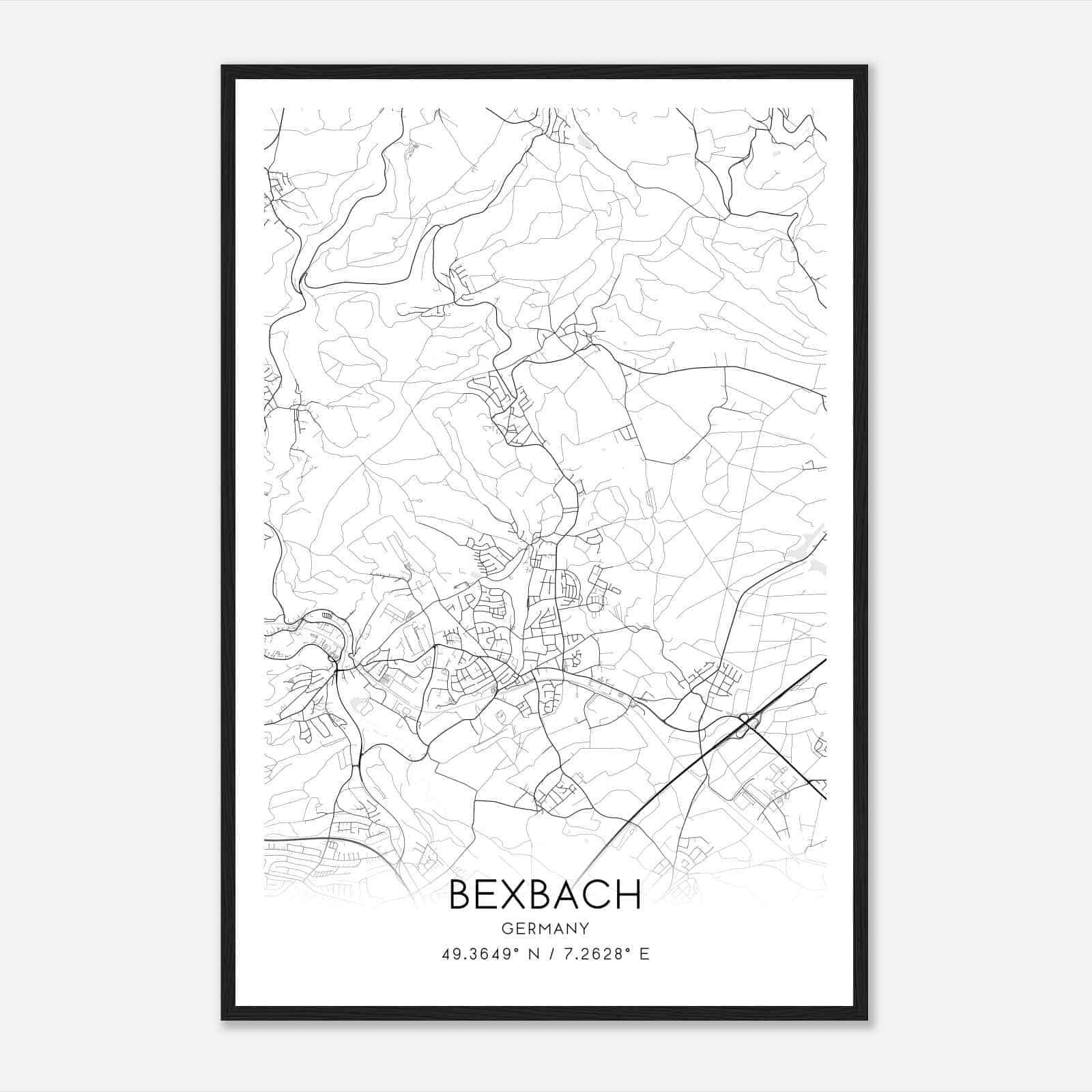 Bexbach Germany Map Poster, Modern Home Decor Wall Art Print