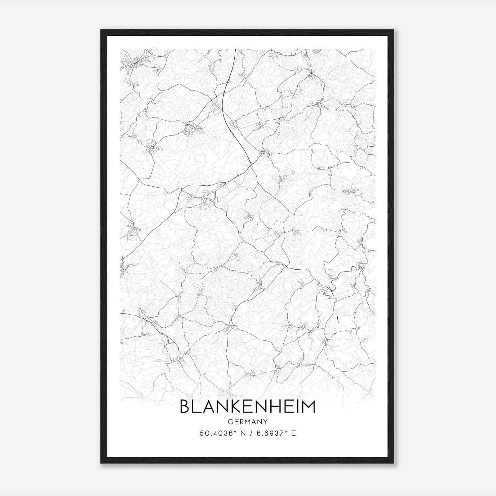 Blankenheim Germany Map Poster, Modern Home Decor Wall Art Print
