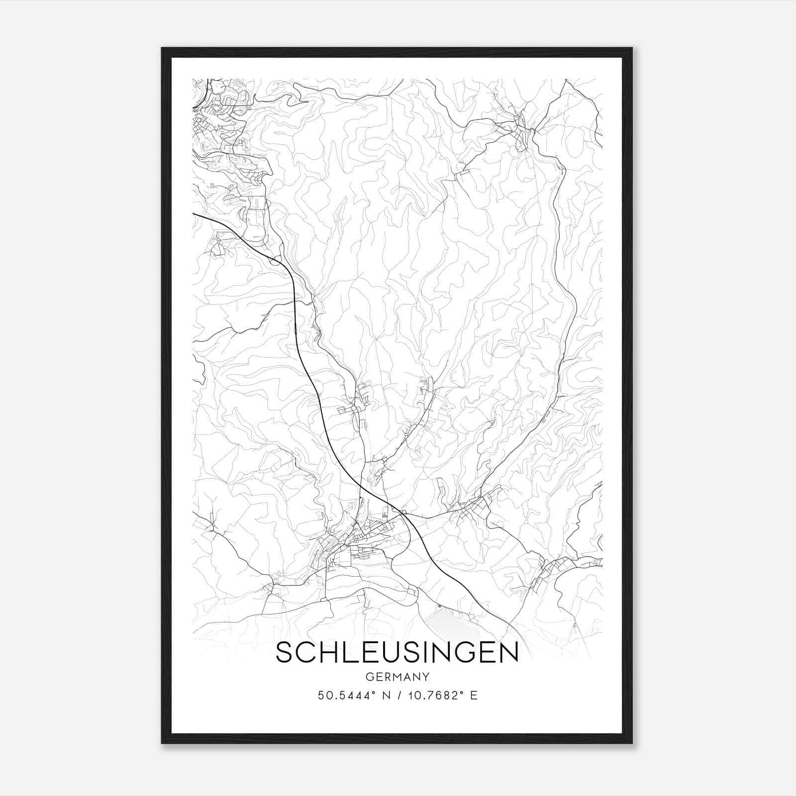 Schleusingen Germany Map Poster, Modern Home Decor Wall Art Print