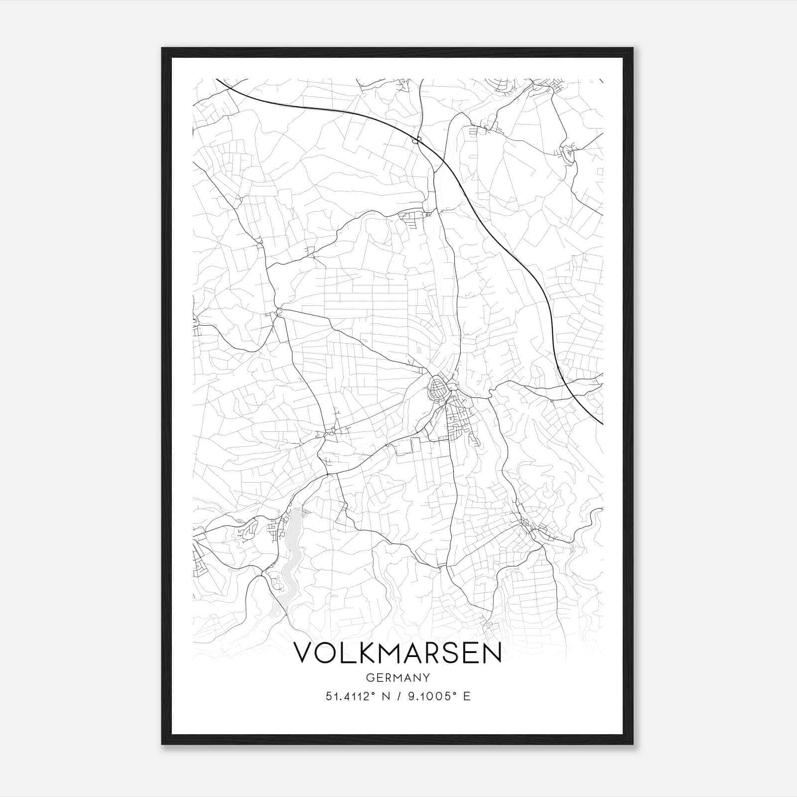 Volkmarsen Germany Map Poster, Modern Home Decor Wall Art Print