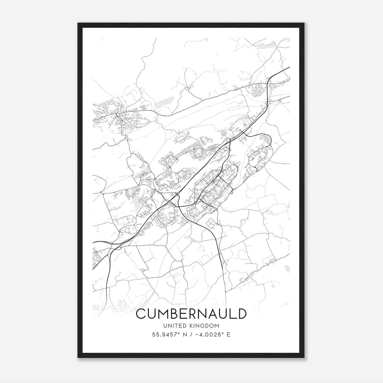 Cumbernauld United Kingdom Map Poster, Modern Home Decor Wall Art Print