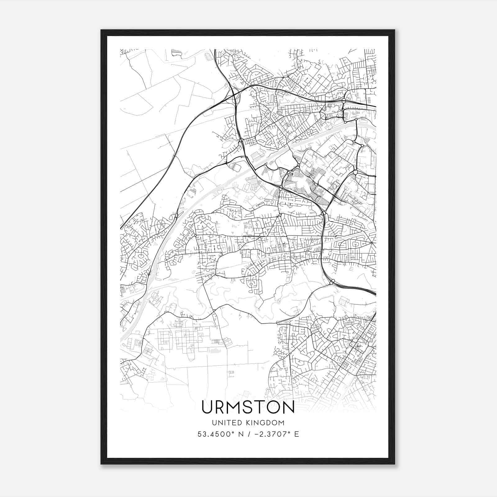 Urmston United Kingdom Map Poster, Modern Home Decor Wall Art Print