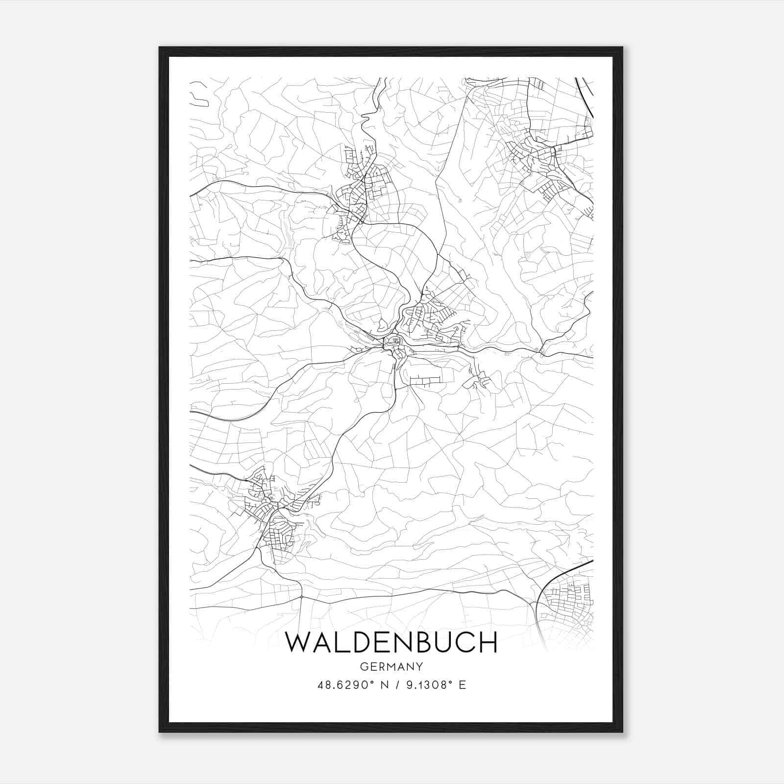 Waldenbuch Germany Map Poster, Modern Home Decor Wall Art Print