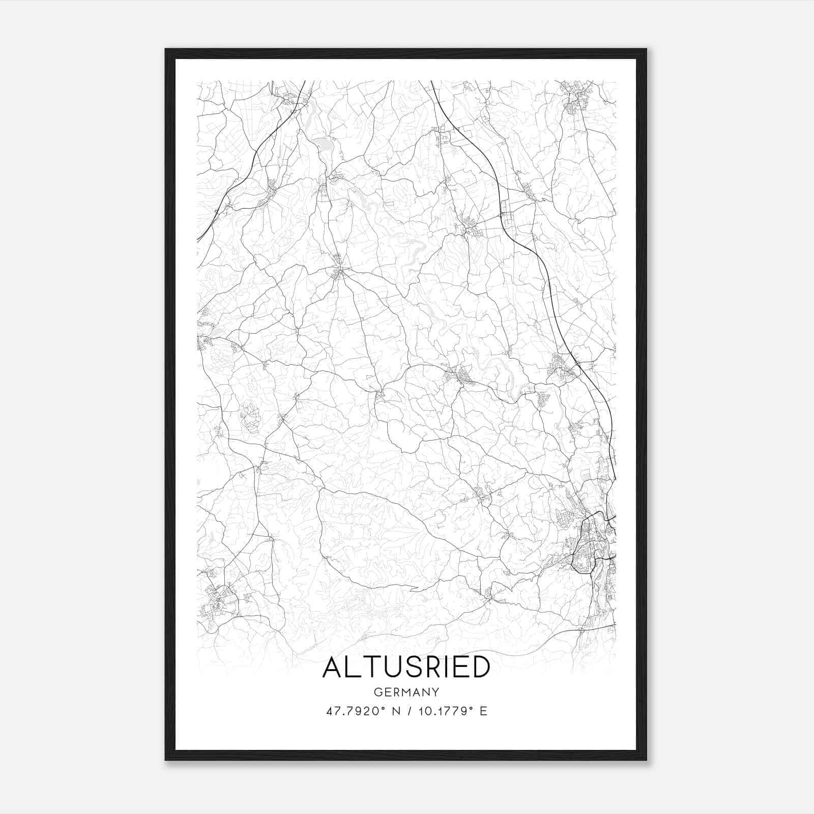Altusried Germany Map Poster, Modern Home Decor Wall Art Print