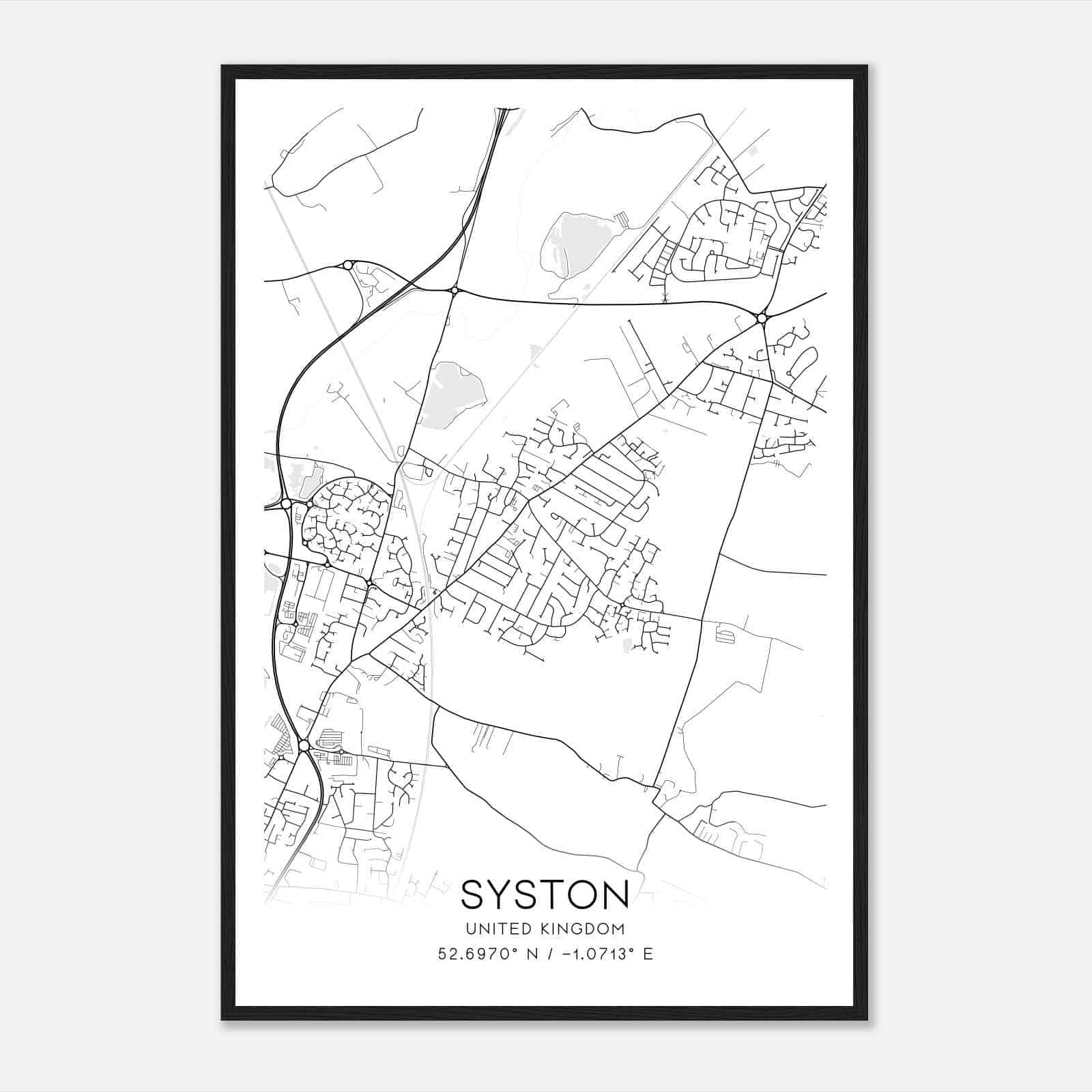Syston United Kingdom Map Poster, Modern Home Decor Wall Art Print