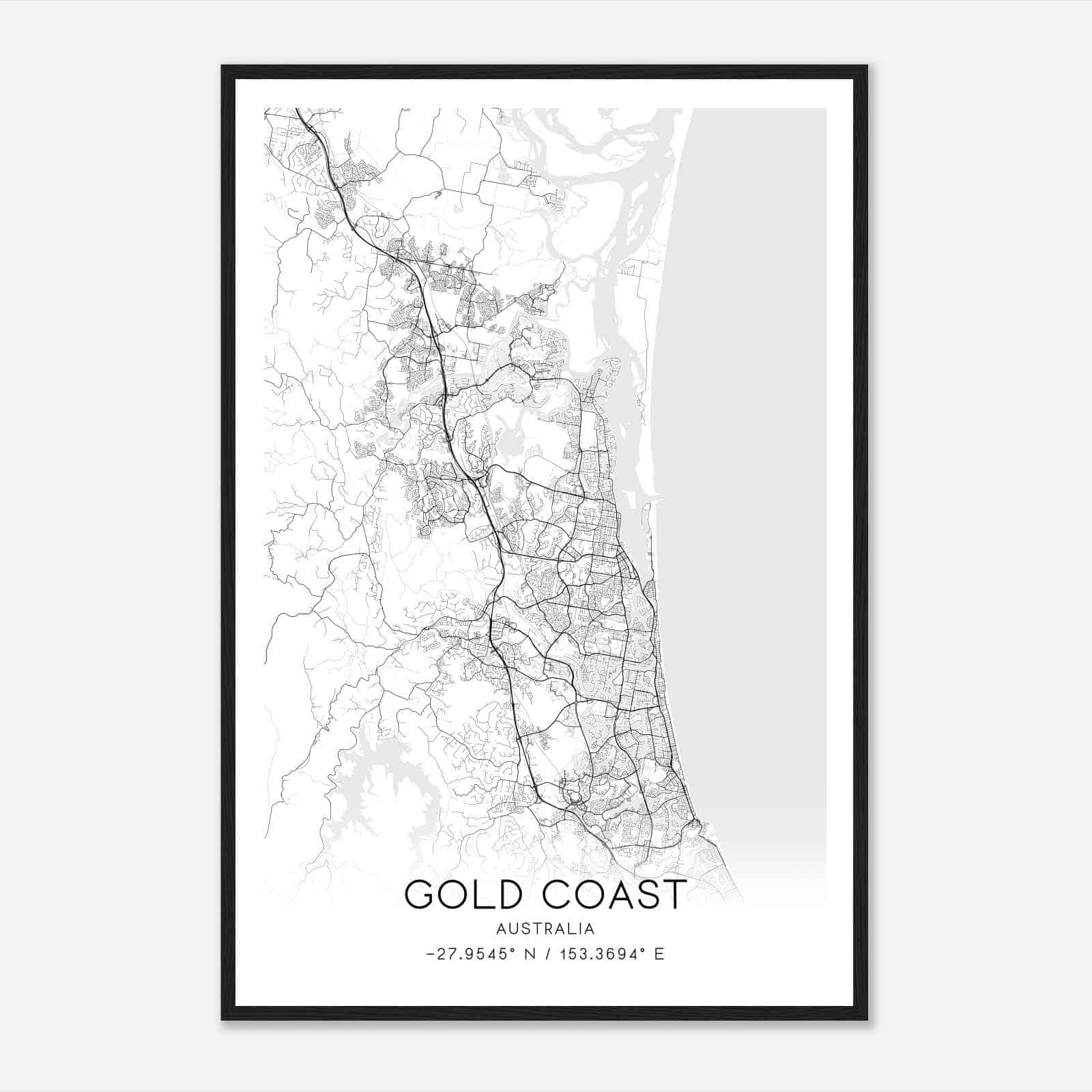 Gold Coast Australia Map Poster, Modern Home Decor Wall Art Print