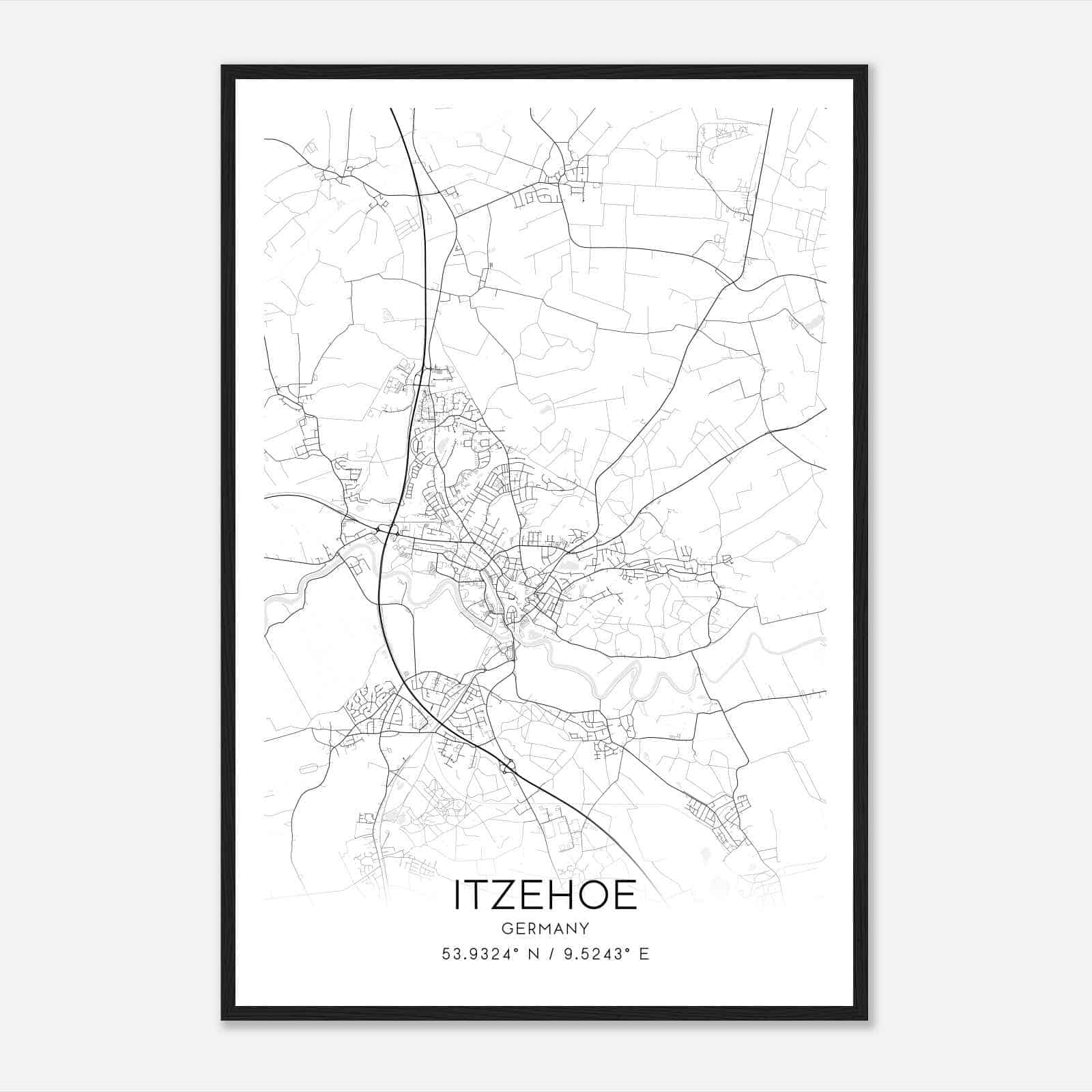 Itzehoe Germany Map Poster, Modern Home Decor Wall Art Print