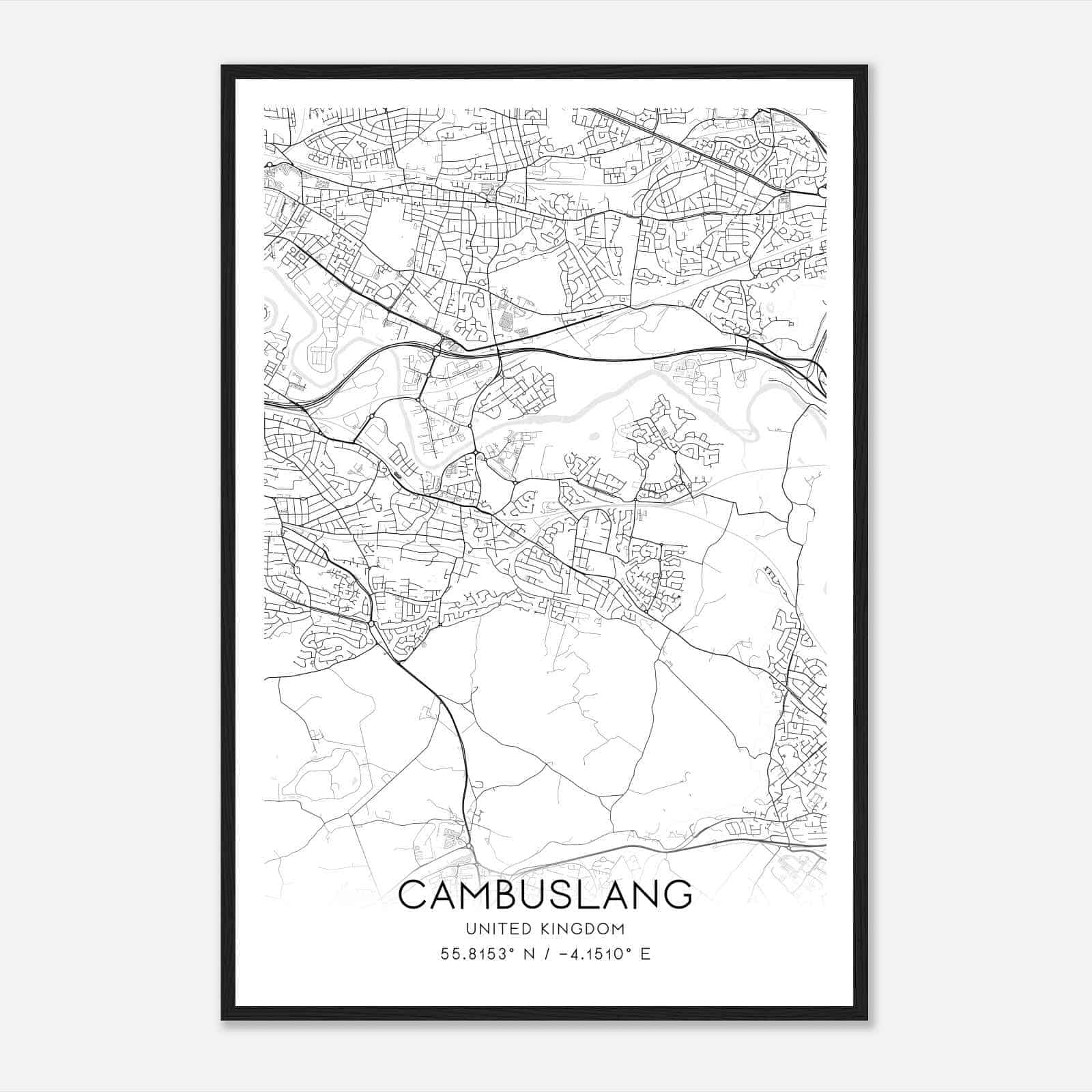 Cambuslang United Kingdom Map Poster, Modern Home Decor Wall Art Print