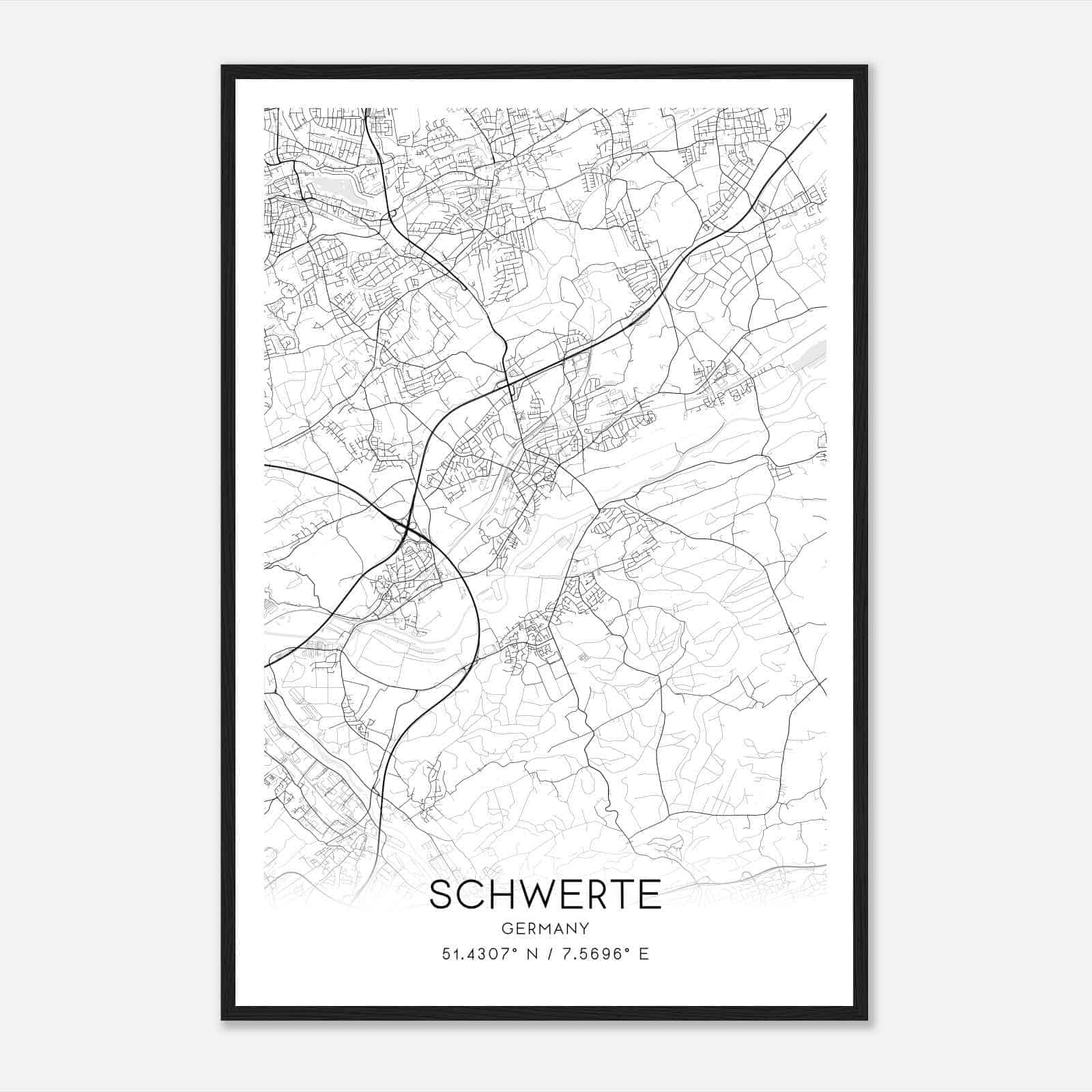 Schwerte Germany Map Poster, Modern Home Decor Wall Art Print