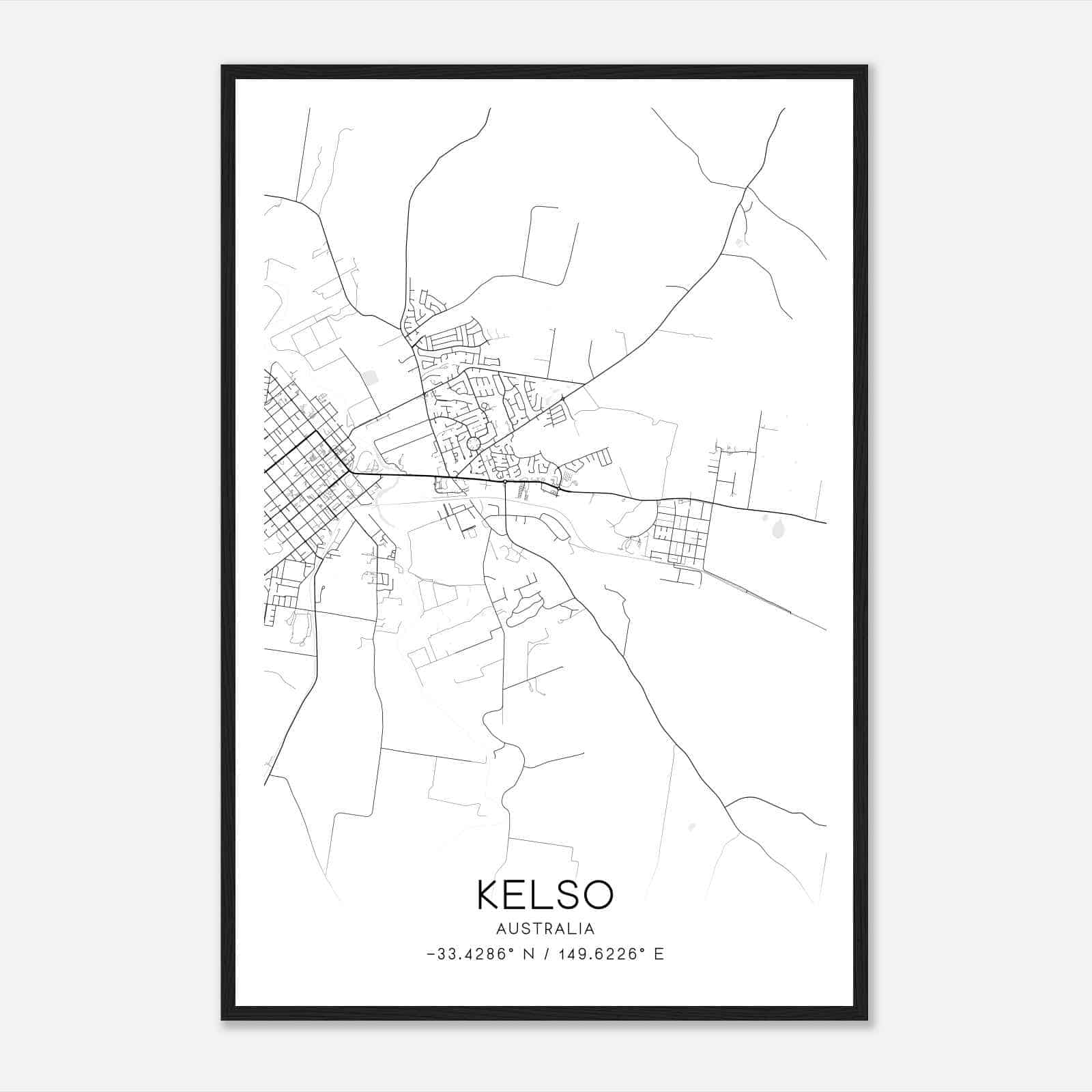 Kelso Australia Map Poster, Modern Home Decor Wall Art Print