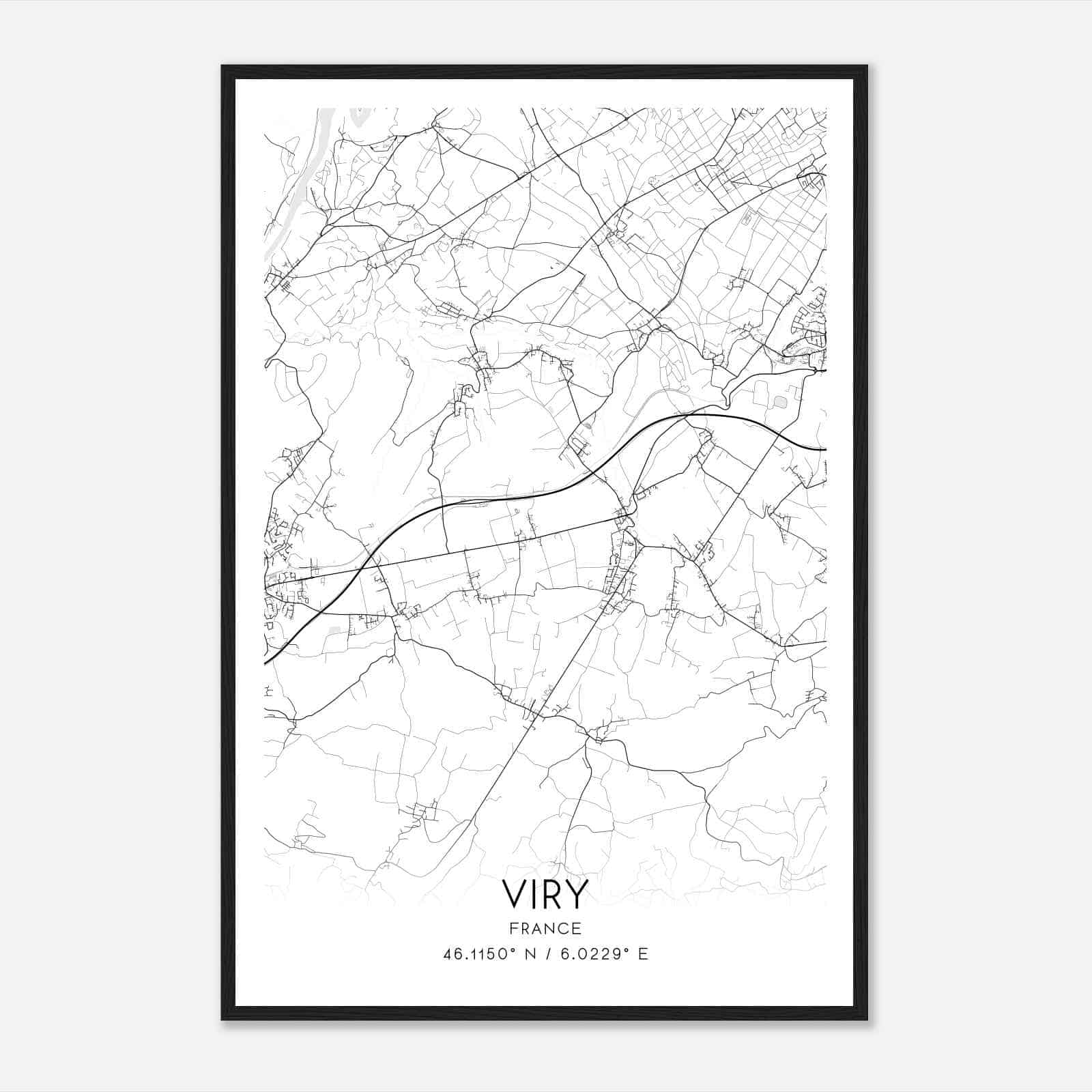 Viry France Map Poster, Modern Home Decor Wall Art Print