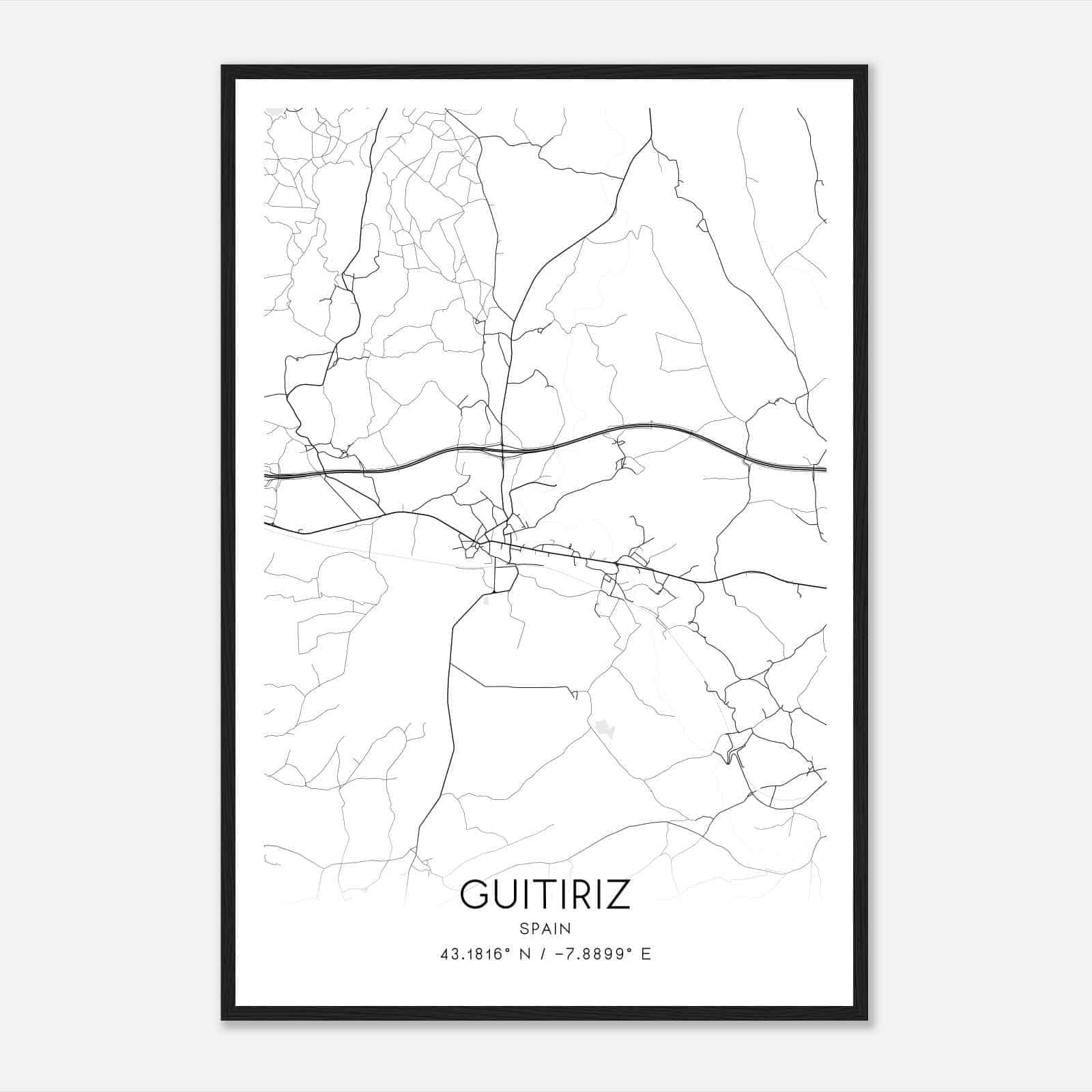 Guitiriz Spain Map Poster, Modern Home Decor Wall Art Print
