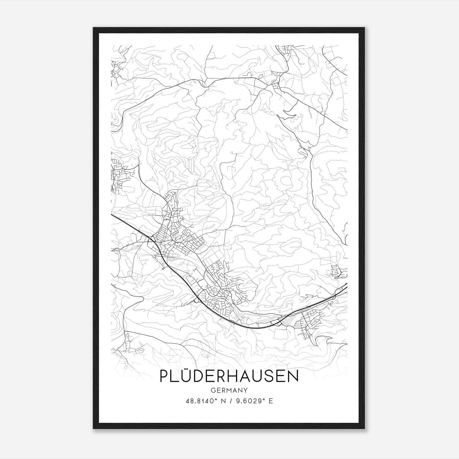 Pluderhausen Germany Map Poster, Modern Home Decor Wall Art Print