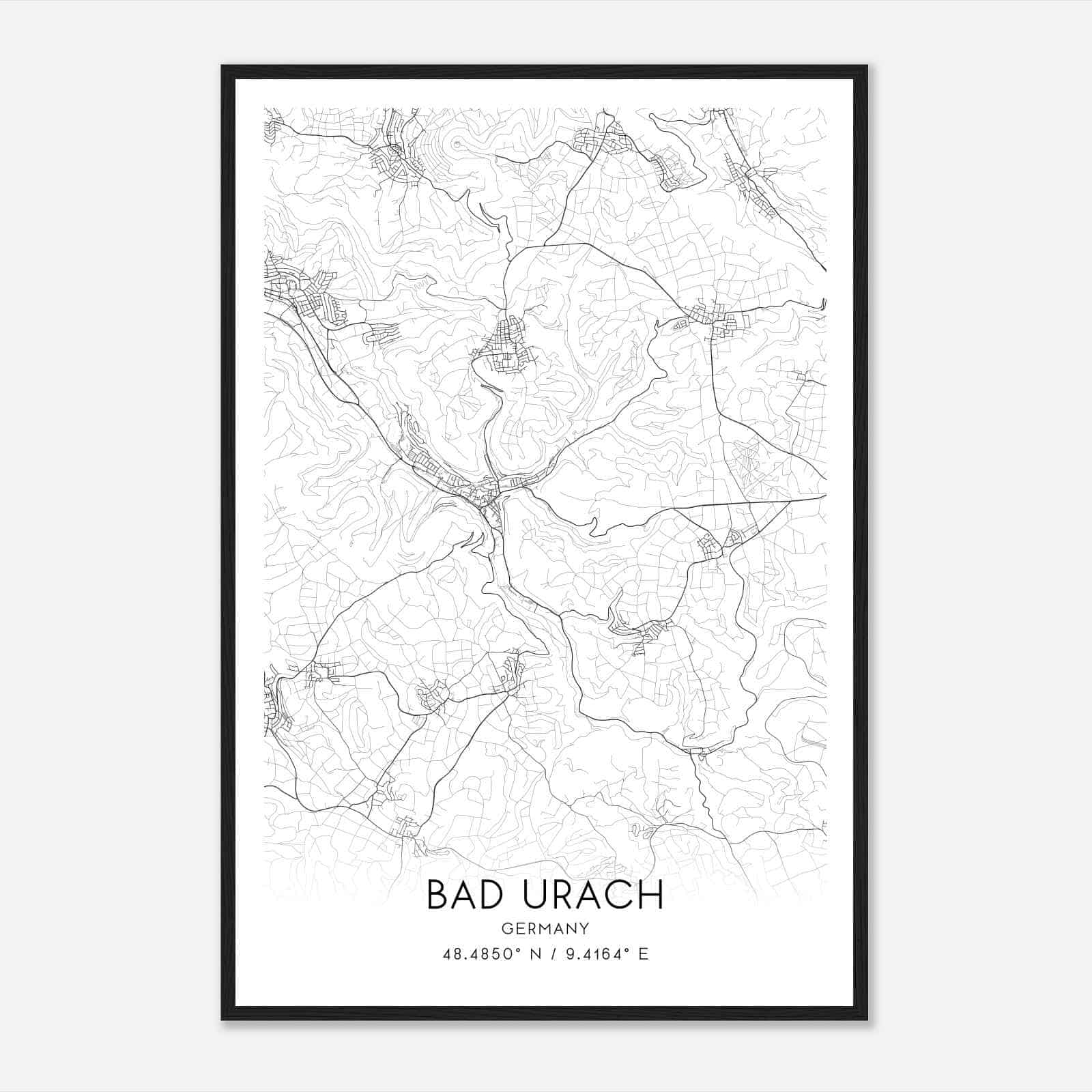Bad Urach Germany Map Poster, Modern Home Decor Wall Art Print