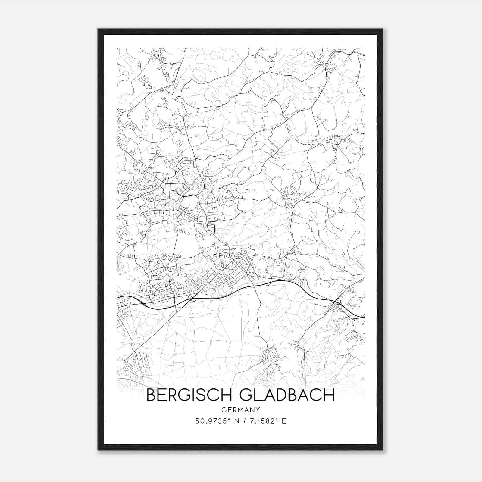 Bergisch Gladbach Germany Map Poster, Modern Home Decor Wall Art Print