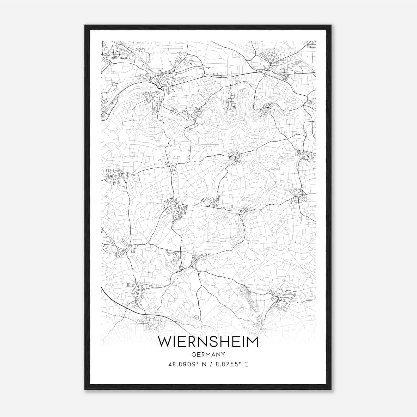 Wiernsheim Germany Map Poster, Modern Home Decor Wall Art Print
