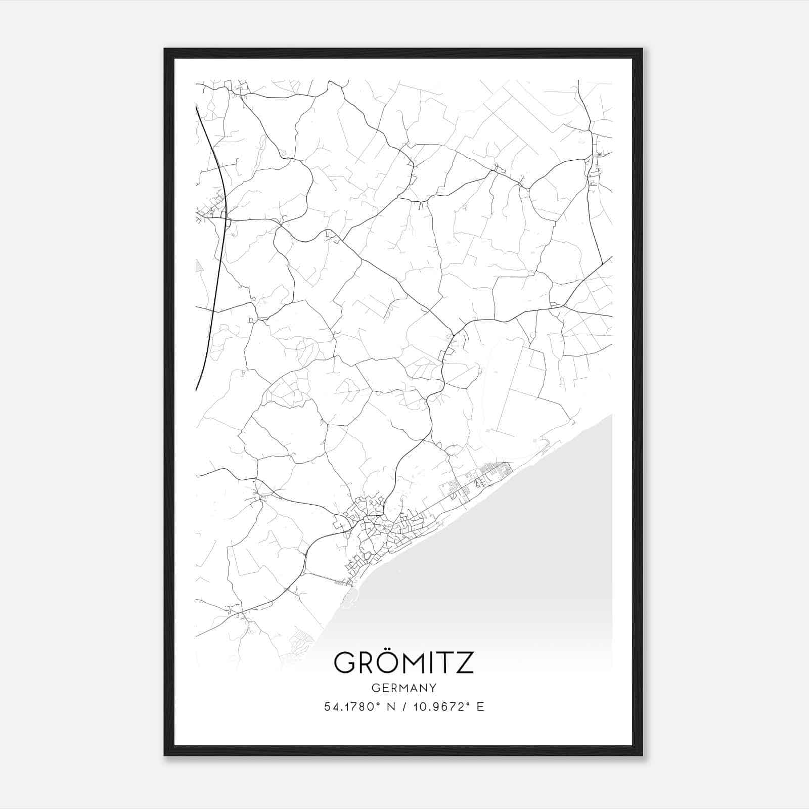 Gromitz Germany Map Poster, Modern Home Decor Wall Art Print