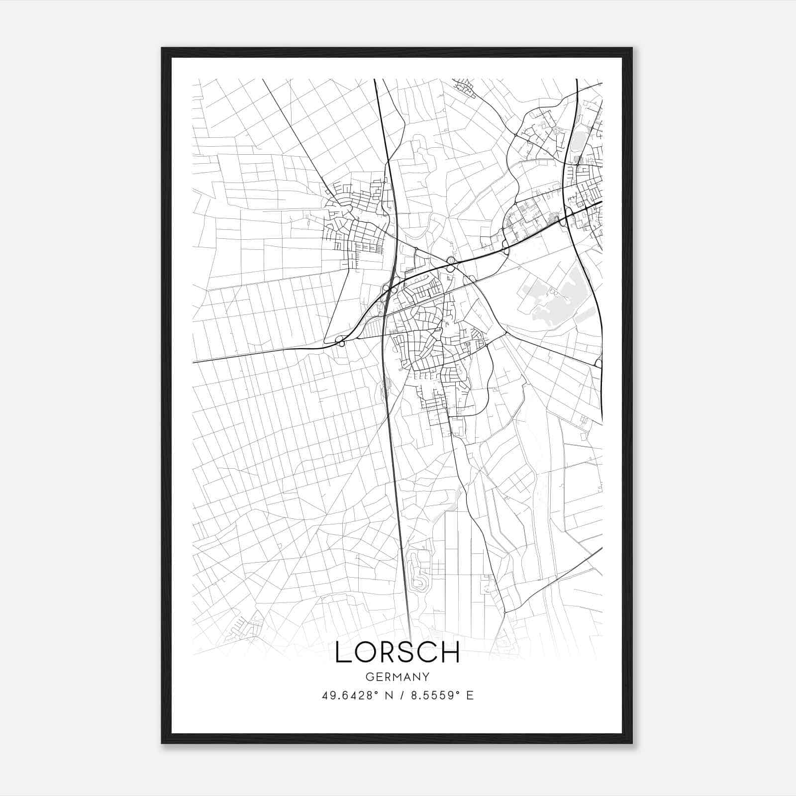 Lorsch Germany Map Poster, Modern Home Decor Wall Art Print