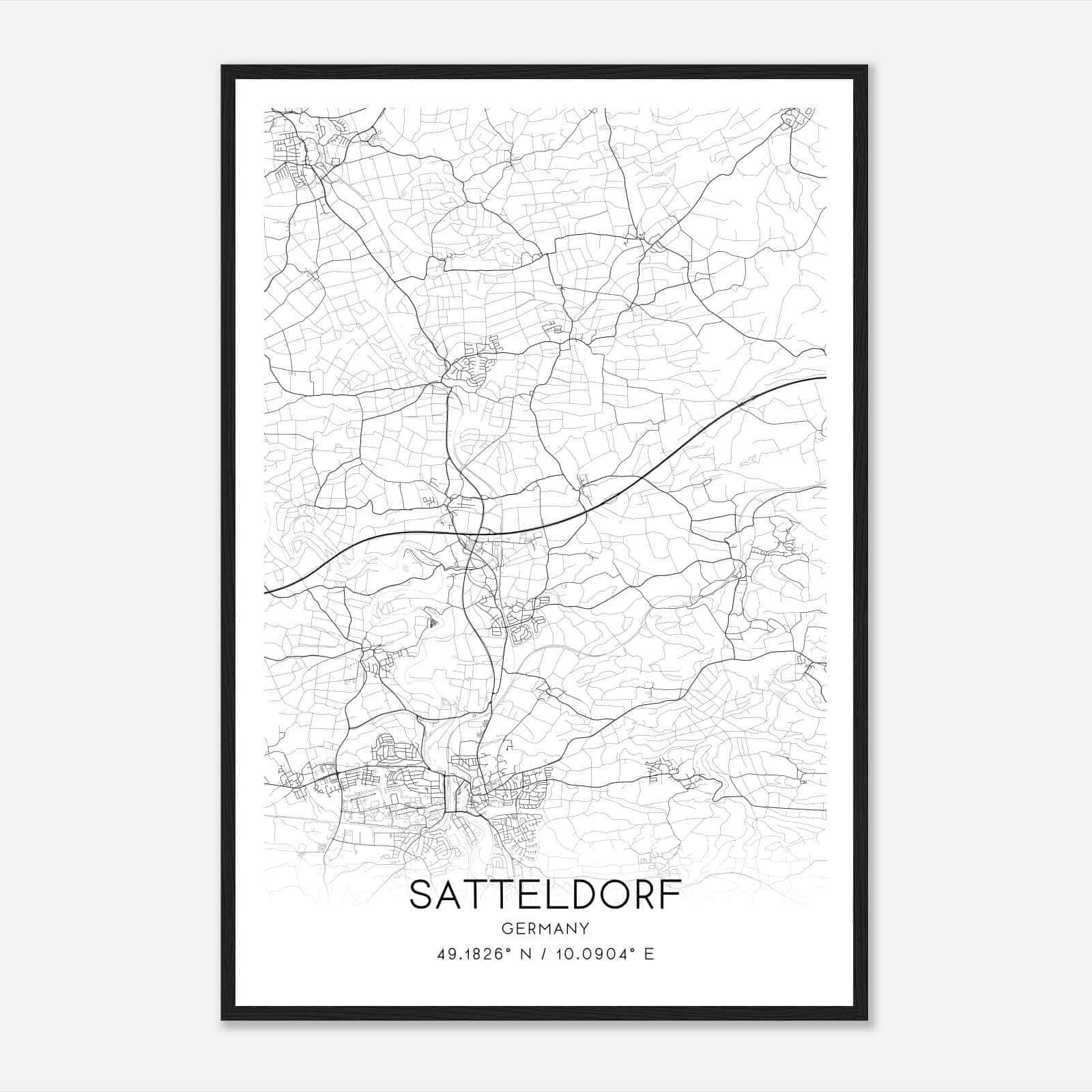 Satteldorf Germany Map Poster, Modern Home Decor Wall Art Print