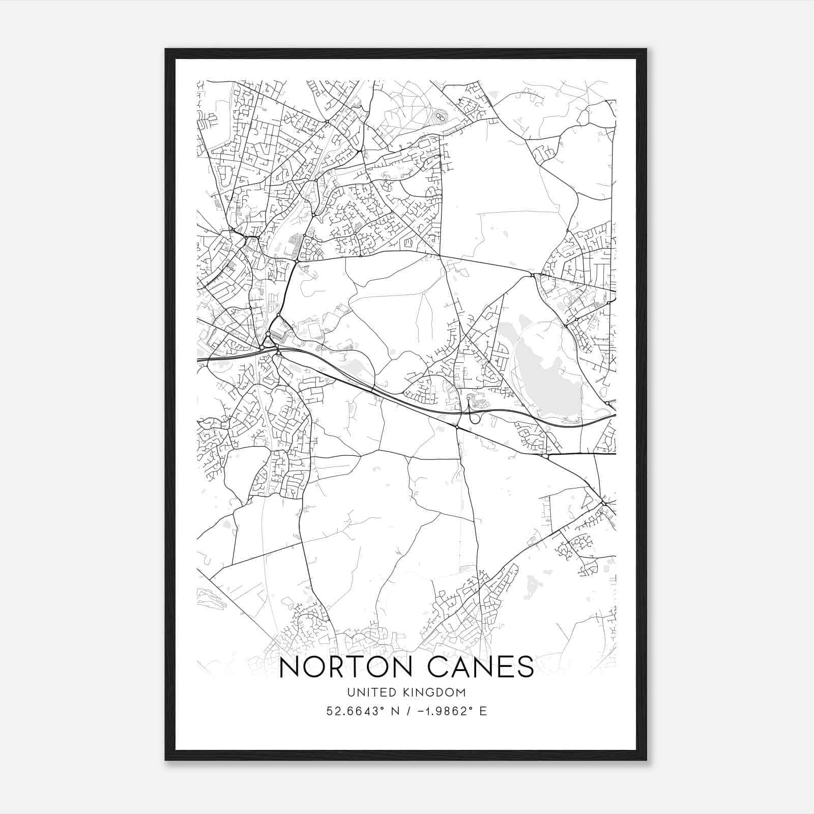 Norton Canes United Kingdom Map Poster, Modern Home Decor Wall Art Print