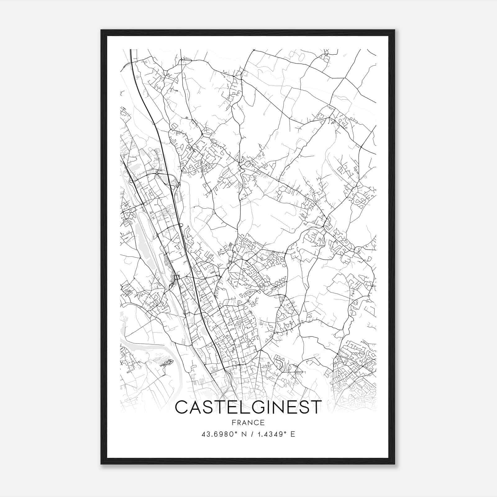 Castelginest France Map Poster, Modern Home Decor Wall Art Print