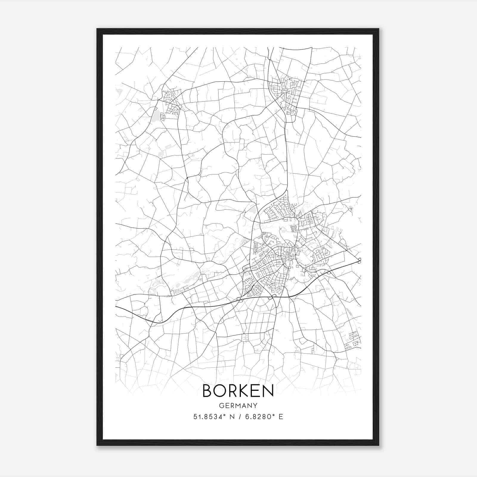 Borken Germany Map Poster, Modern Home Decor Wall Art Print