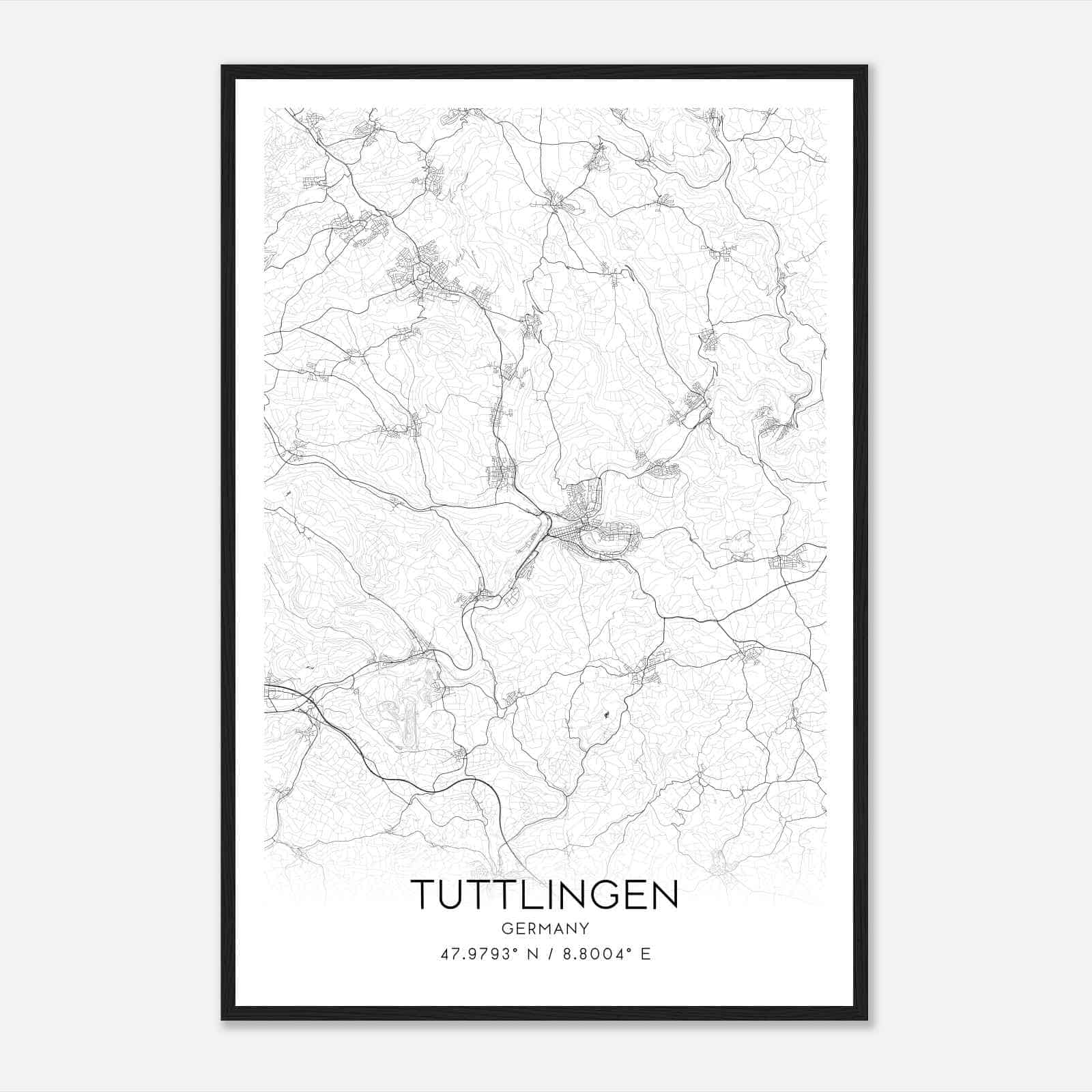Tuttlingen Germany Map Poster, Modern Home Decor Wall Art Print