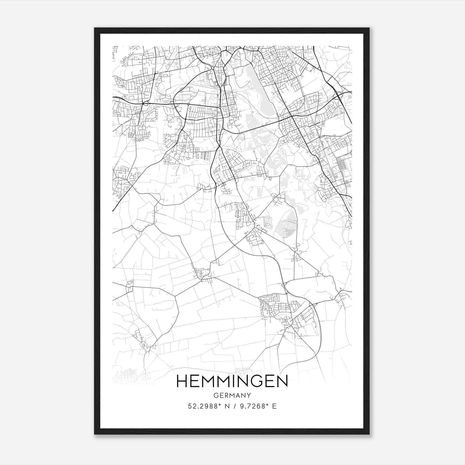 Hemmingen Germany Map Poster, Modern Home Decor Wall Art Print
